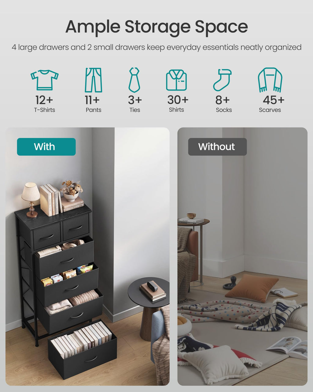 Tall Dresser with 6 Fabric Drawers Q585