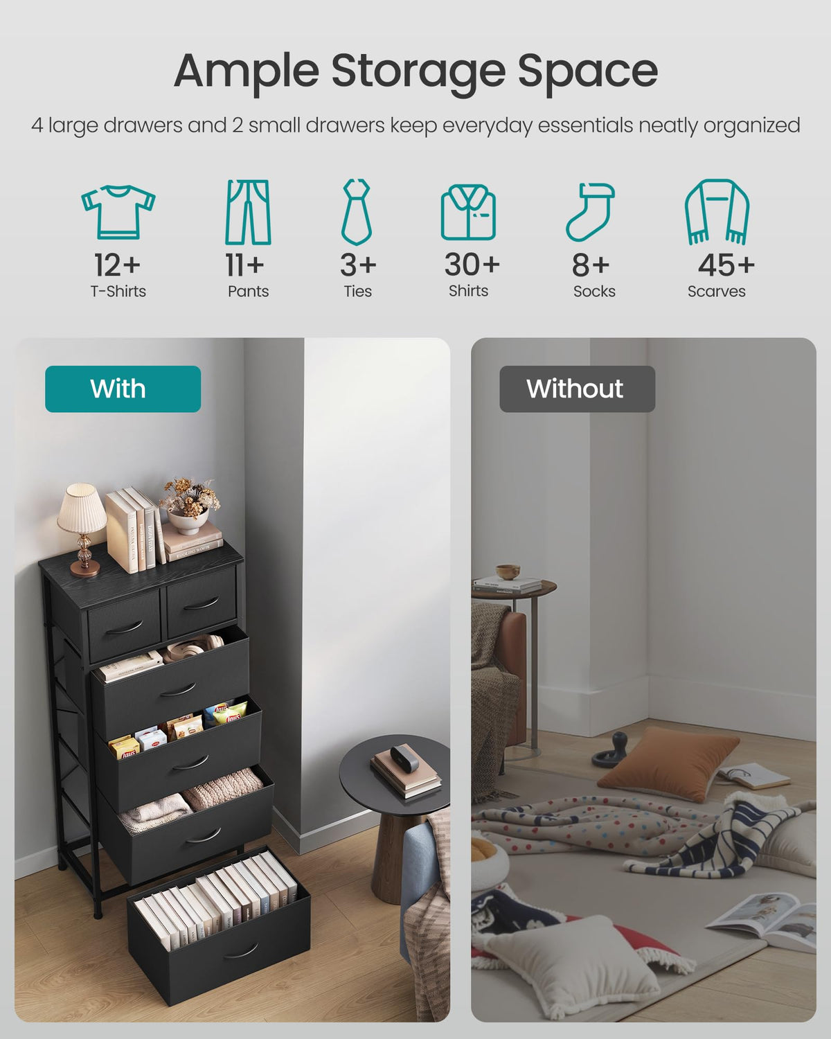 Tall Dresser with 6 Fabric Drawers Q585