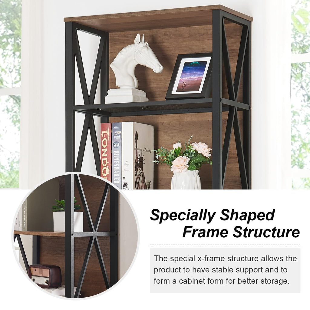 7-Tier Rustic Wood Metal Bookshelf P656