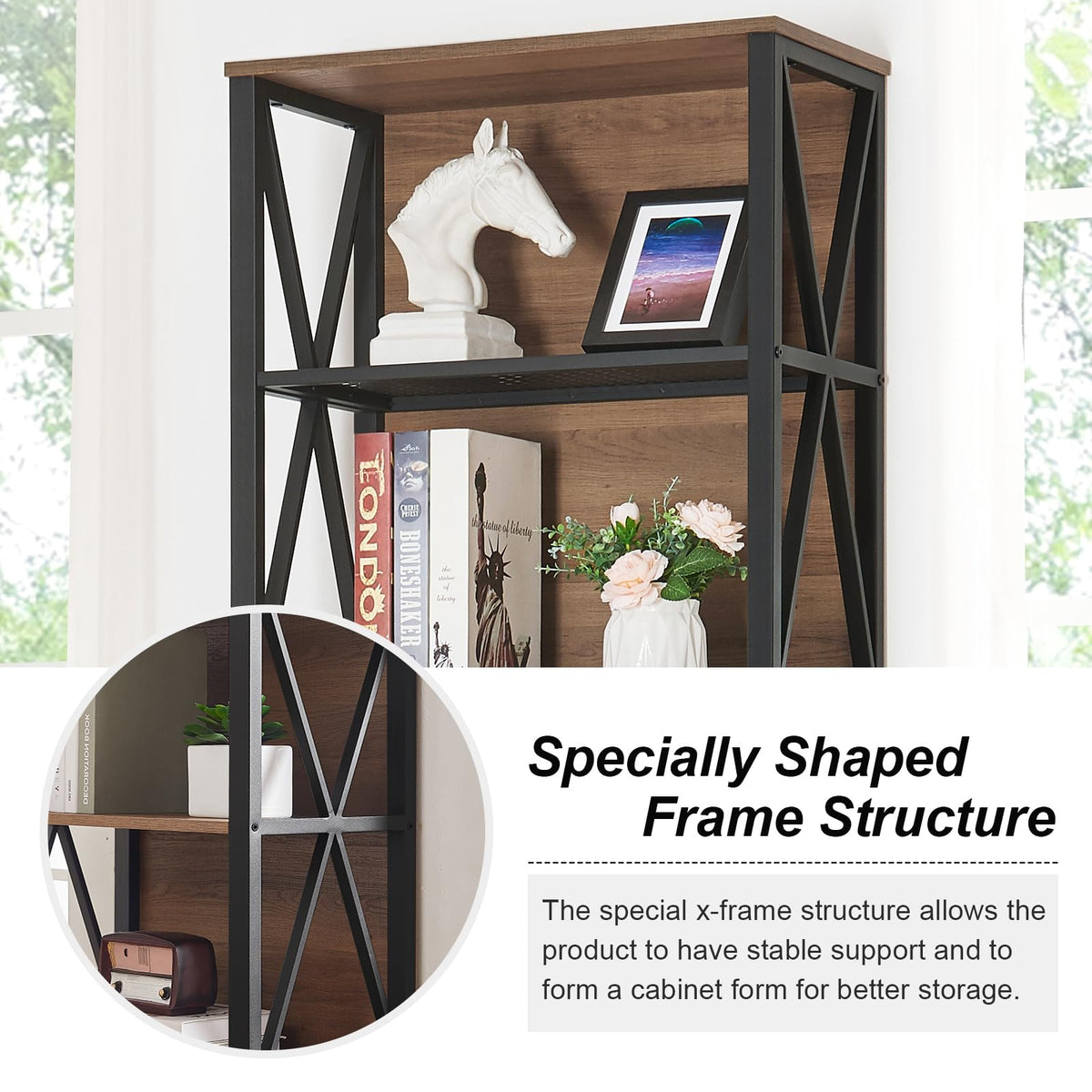 7-Tier Rustic Wood Metal Bookshelf P656