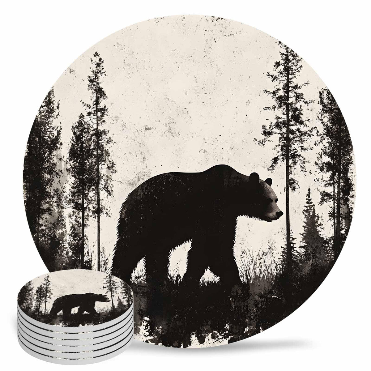 Black Absorbent Round Ceramic Coasters Set of 6 E438055