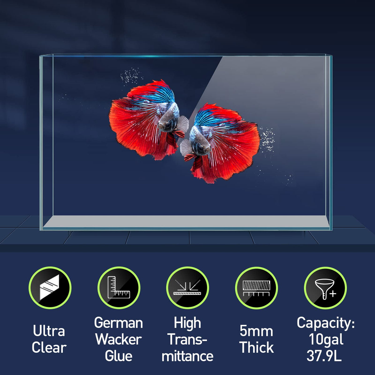 10 Gallon Ultra Clear Rimless Low Iron Glass Fish Tank C353924