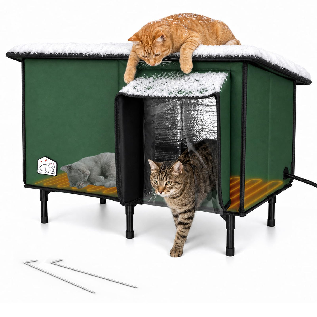 Weatherproof Insulated Heated Cat House with Heating Pad S1240