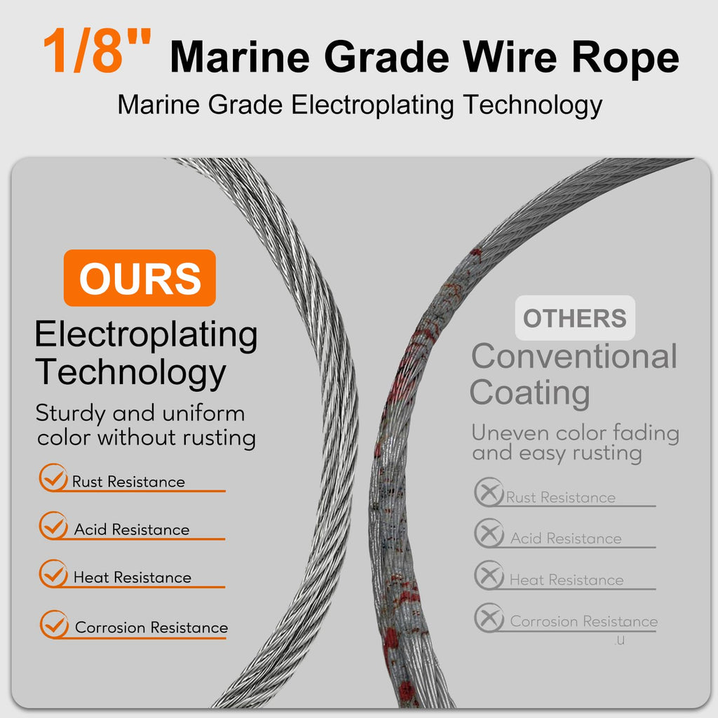 1/8 Stainless Steel Cable 200ft T316 Wire Rope with 8" Cutter Z782