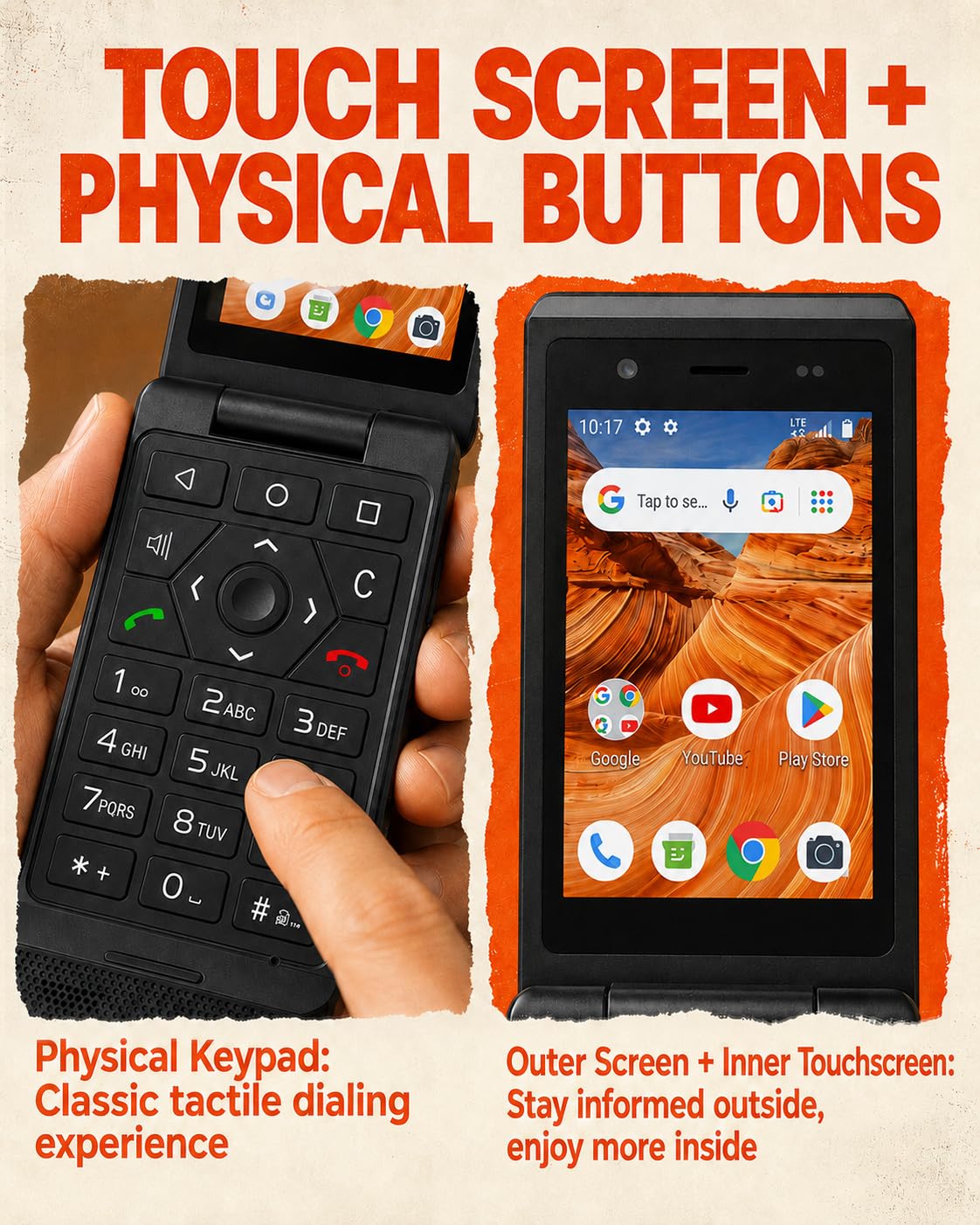 16GB Rugged Touchscreen Android 11 IP68 Water Resistant 4G LTE Flip Phone R322632