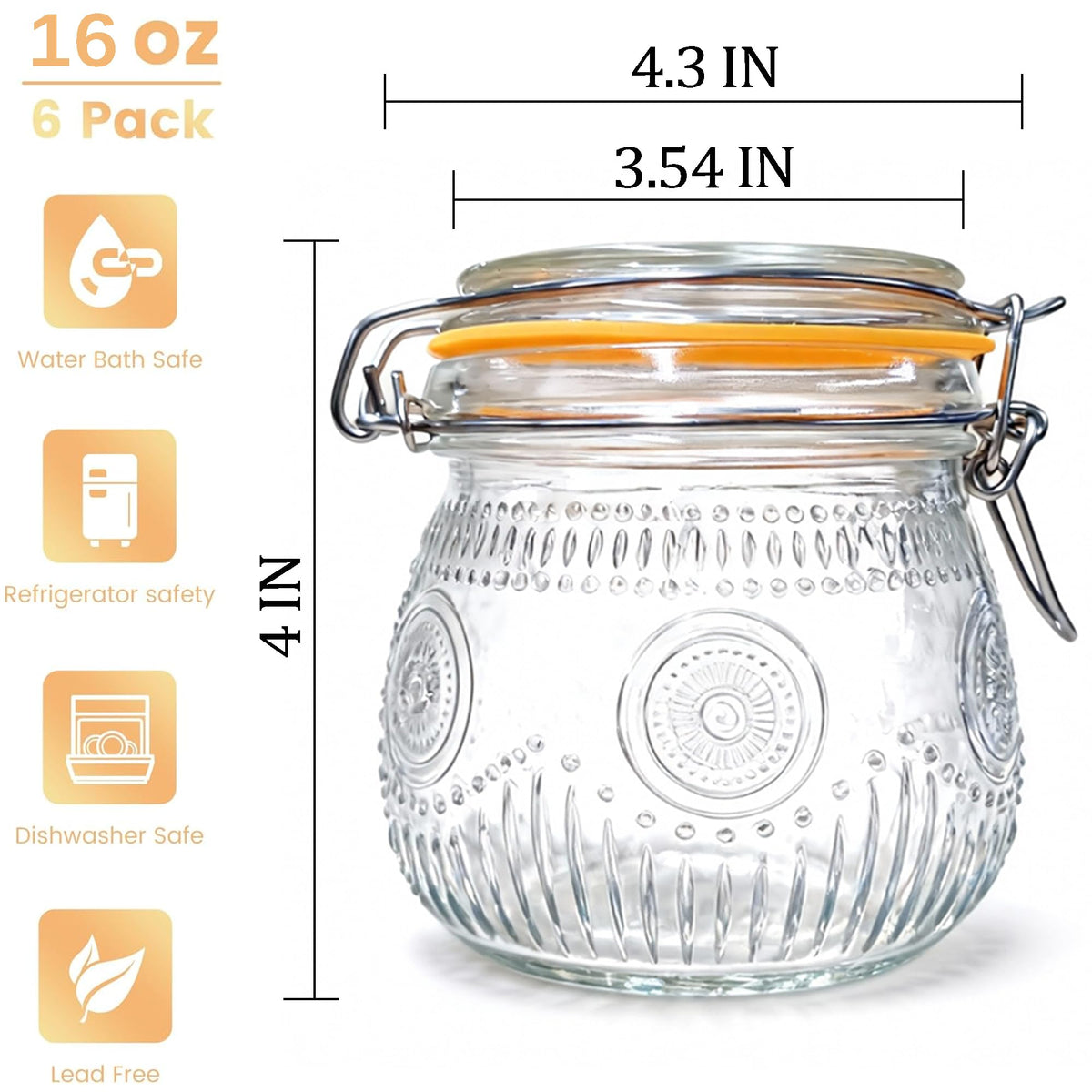 16oz Airtight Mason Jars 6 Pack F79485