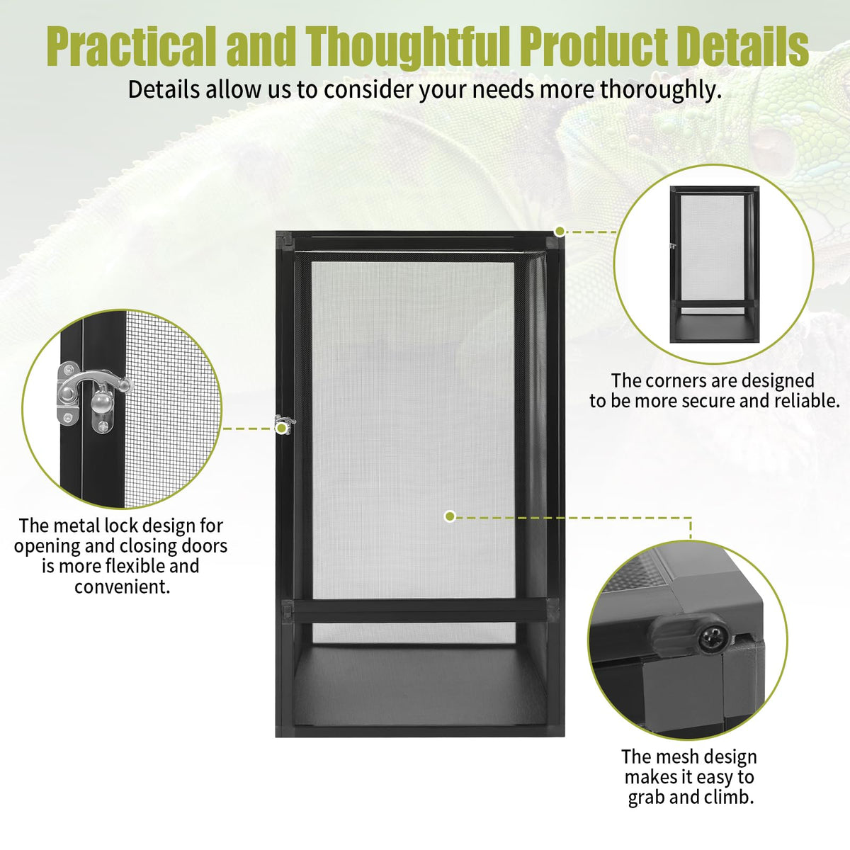 17.72" L×17.72" W×31.50" H Reptile Enclosure with Escape-Proof Lock F759