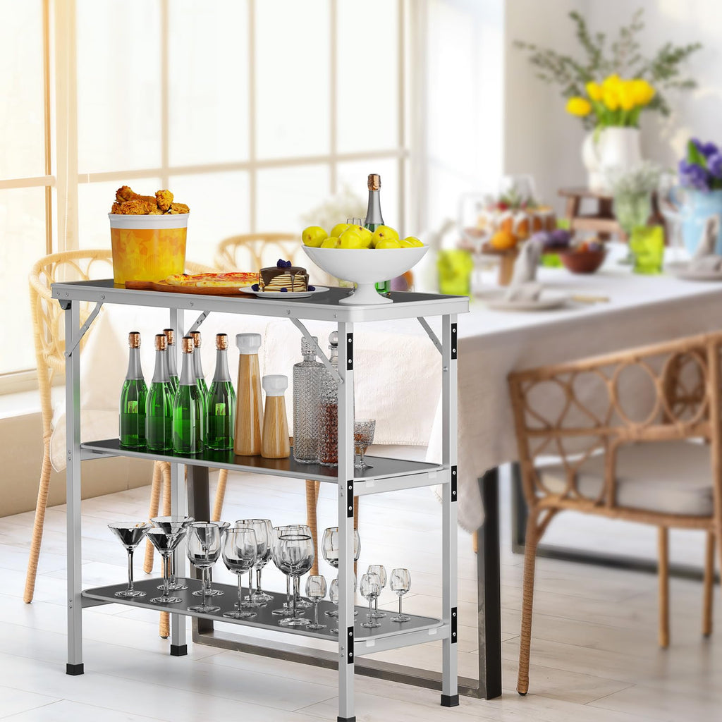 Aluminum 2-Tier Folding Camping Table with Carrying Bag N69260