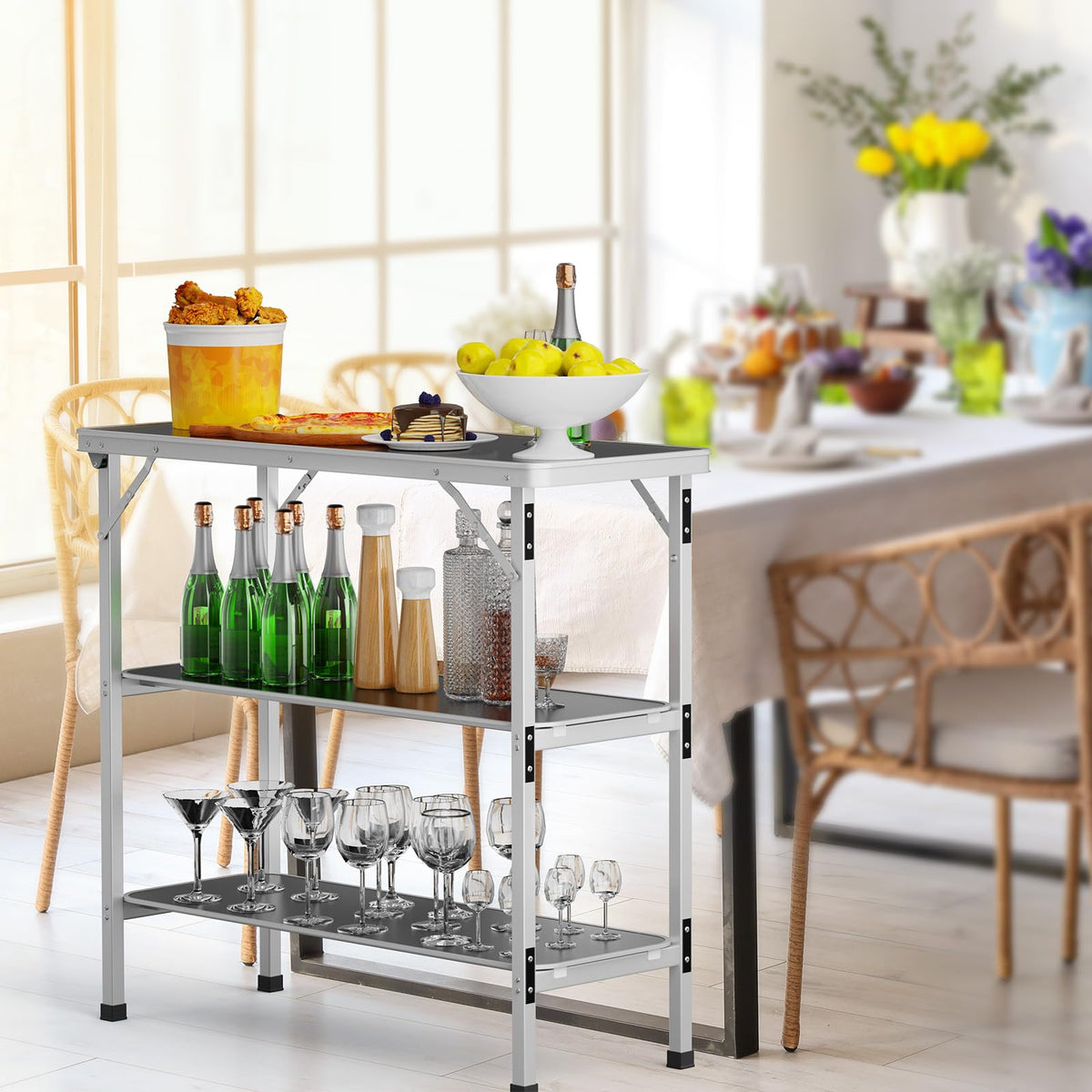 Aluminum 2-Tier Folding Camping Table with Carrying Bag N69260