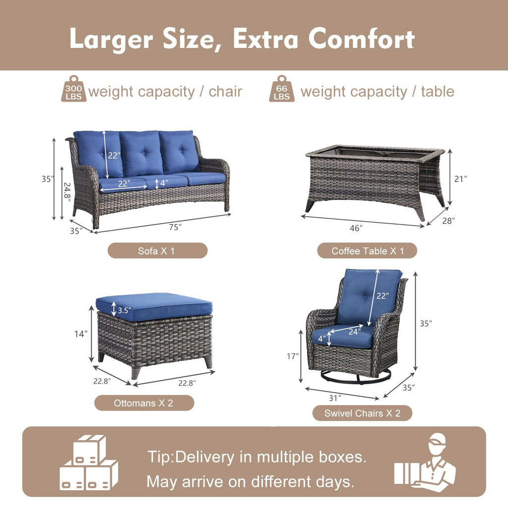 Grey Wicker 6 Piece Patio Furniture Set M50226