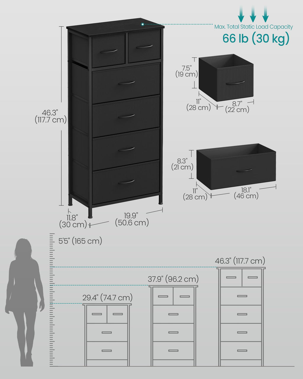 Tall Dresser with 6 Fabric Drawers Q585