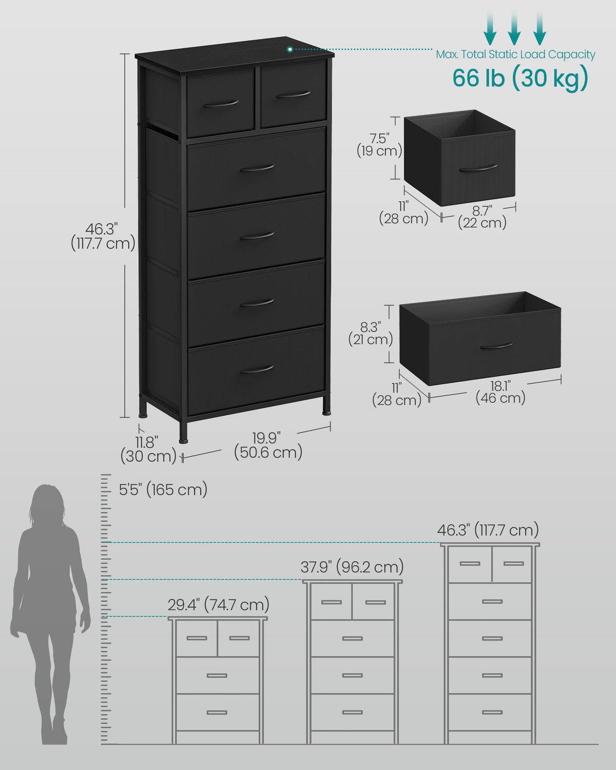 Tall Dresser with 6 Fabric Drawers Q585