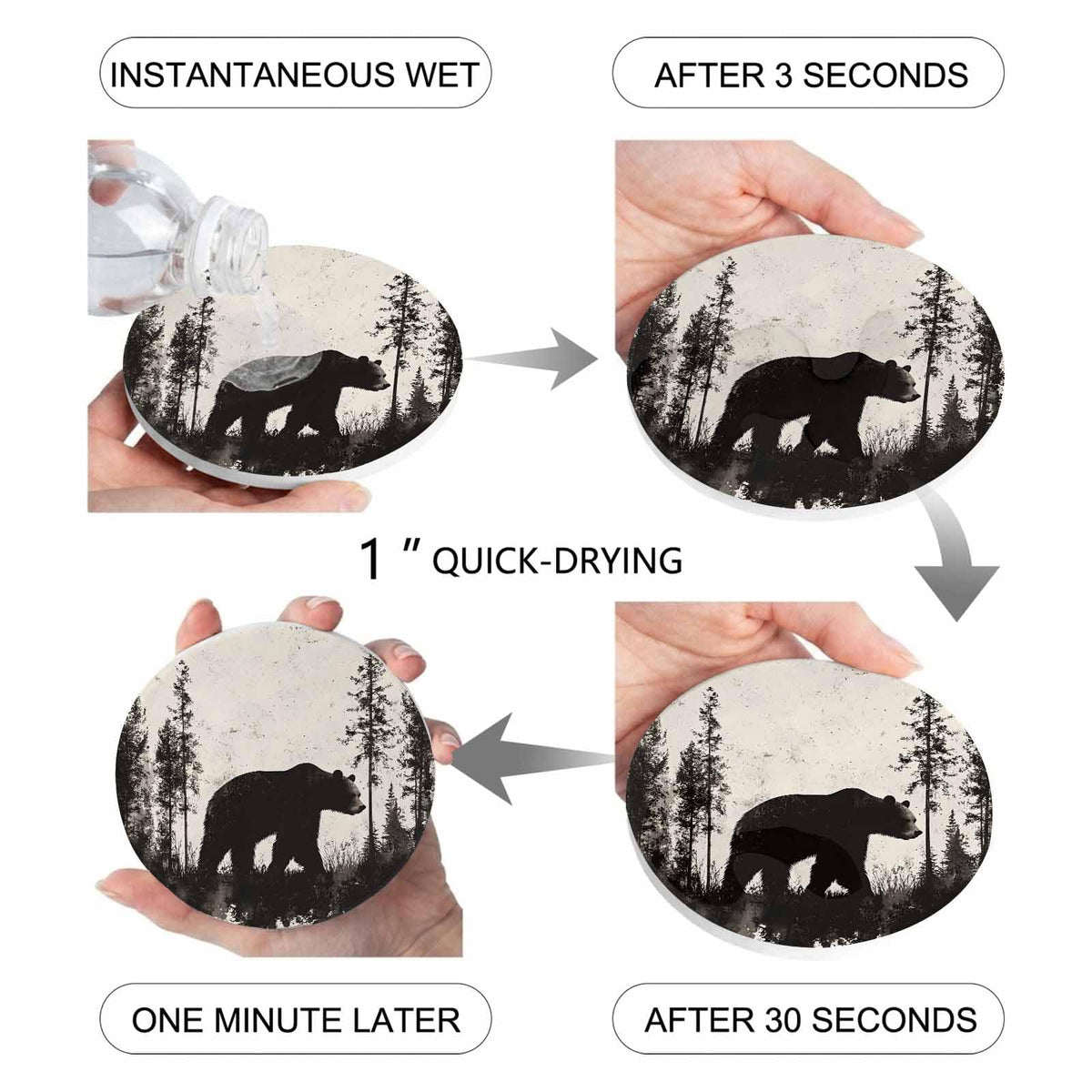 Black Absorbent Round Ceramic Coasters Set of 6 E438055