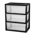 Wide Plastic 3-Drawer Storage Tower with Removable Clear Drawers B495