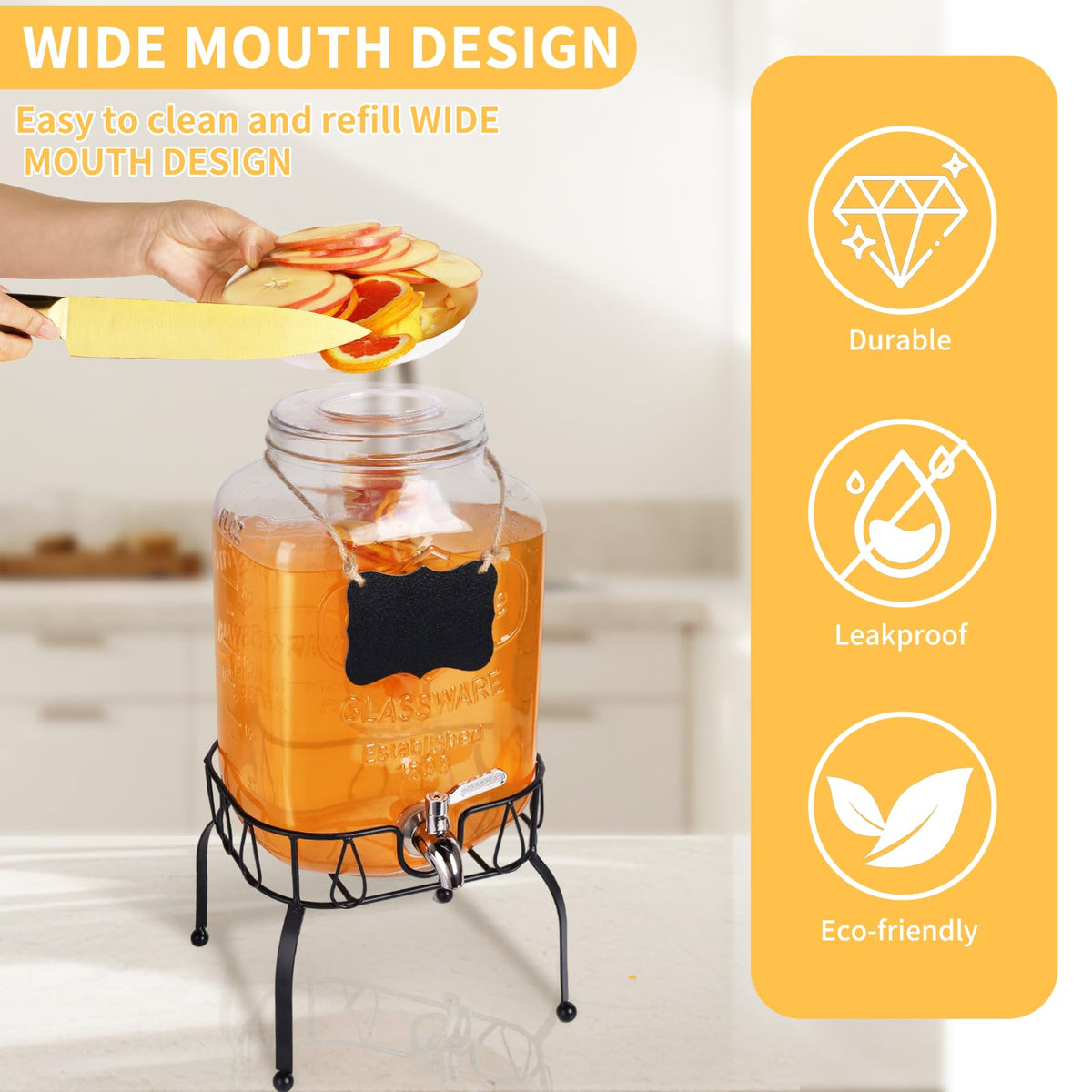 2 Gallon Glass Beverage Dispenser Jar Z2513
