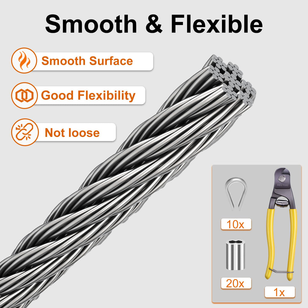 1/8 Stainless Steel Cable 200ft T316 Wire Rope with 8" Cutter Z782