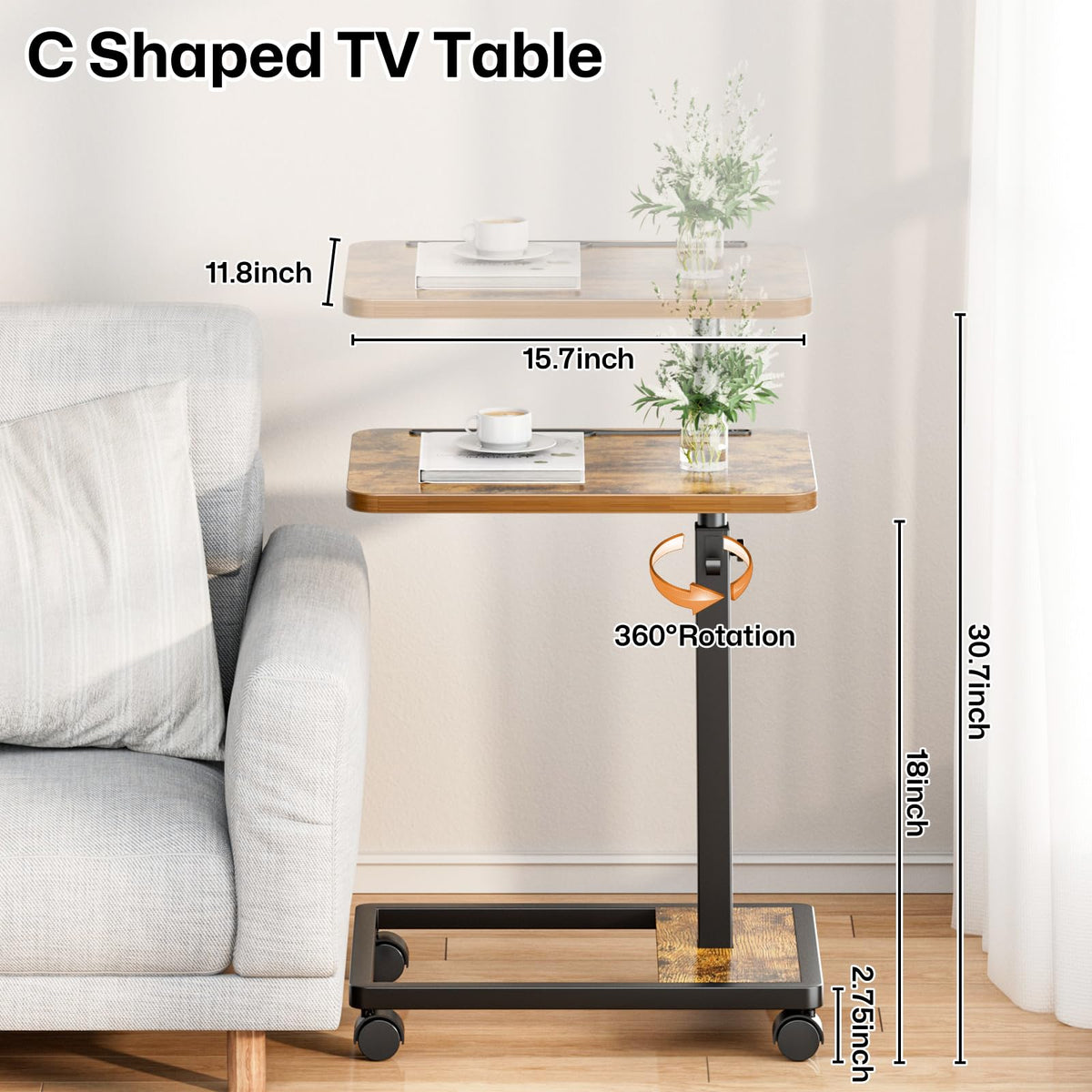 Adjustable TV Tray Table with Wheels P760