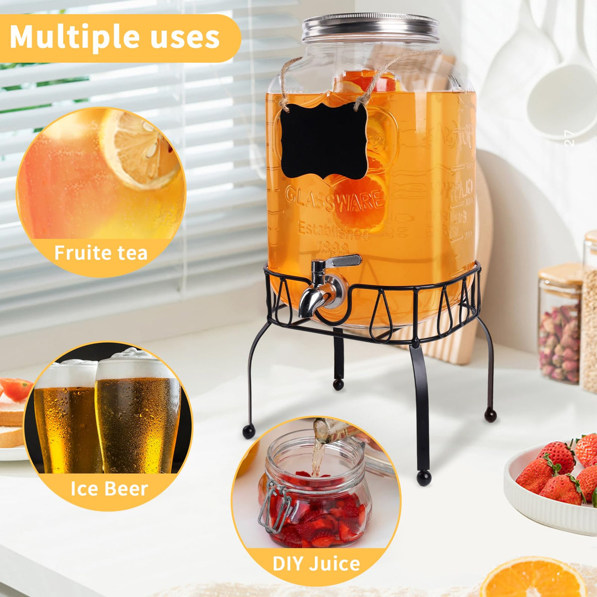2 Gallon Glass Beverage Dispenser Jar Z2513