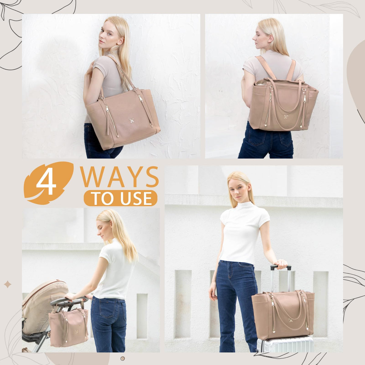 Leather Diaper Bag Tote with Mini Backpack Y4330