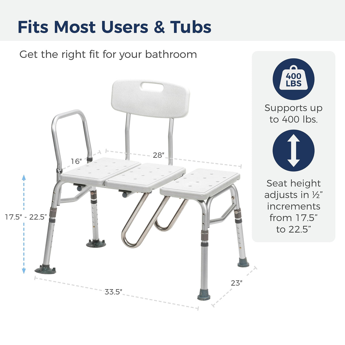 Adjustable Height White Tub Transfer Bench E80961