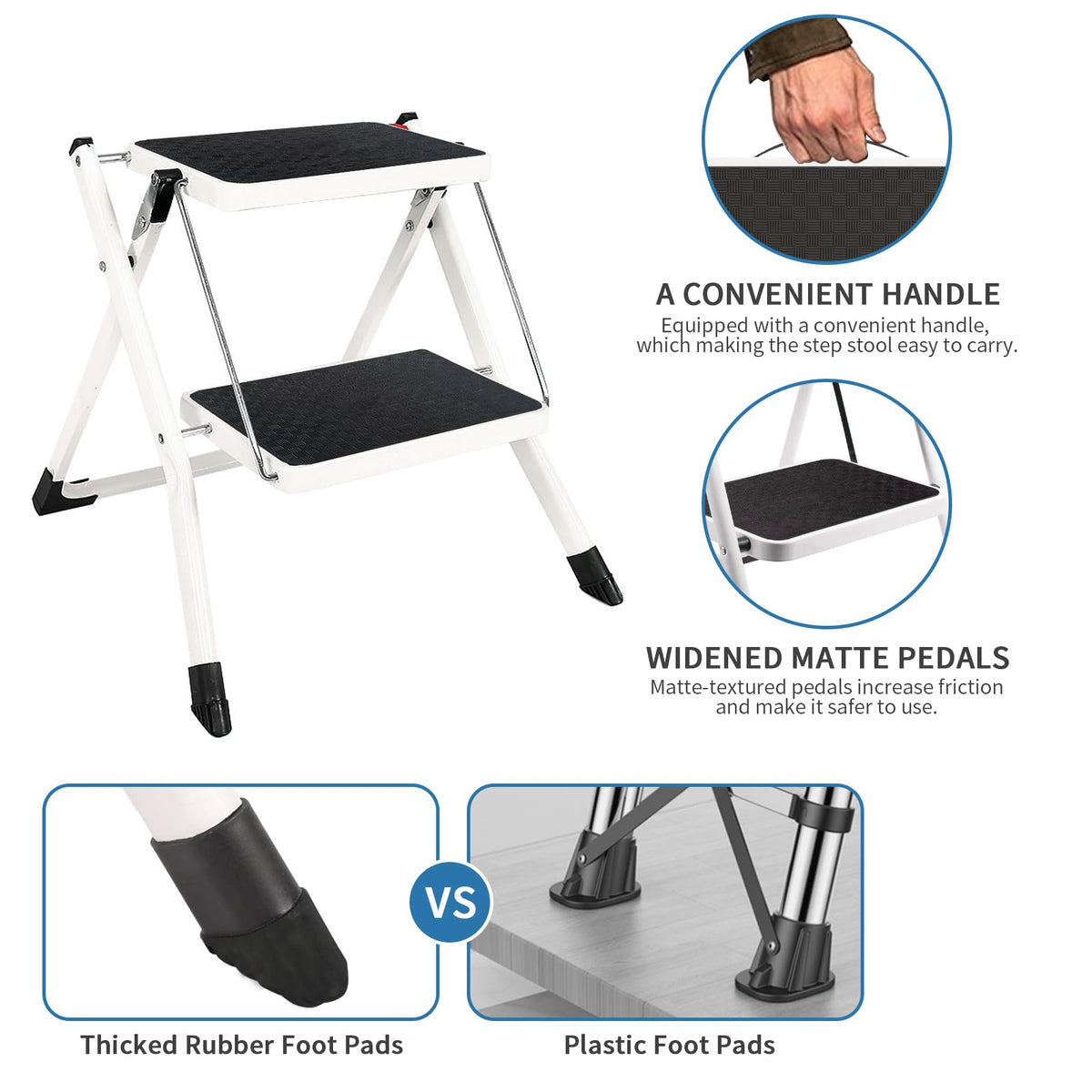 2 Step Folding Metal Step Stool with Anti-Slip Pedal A470