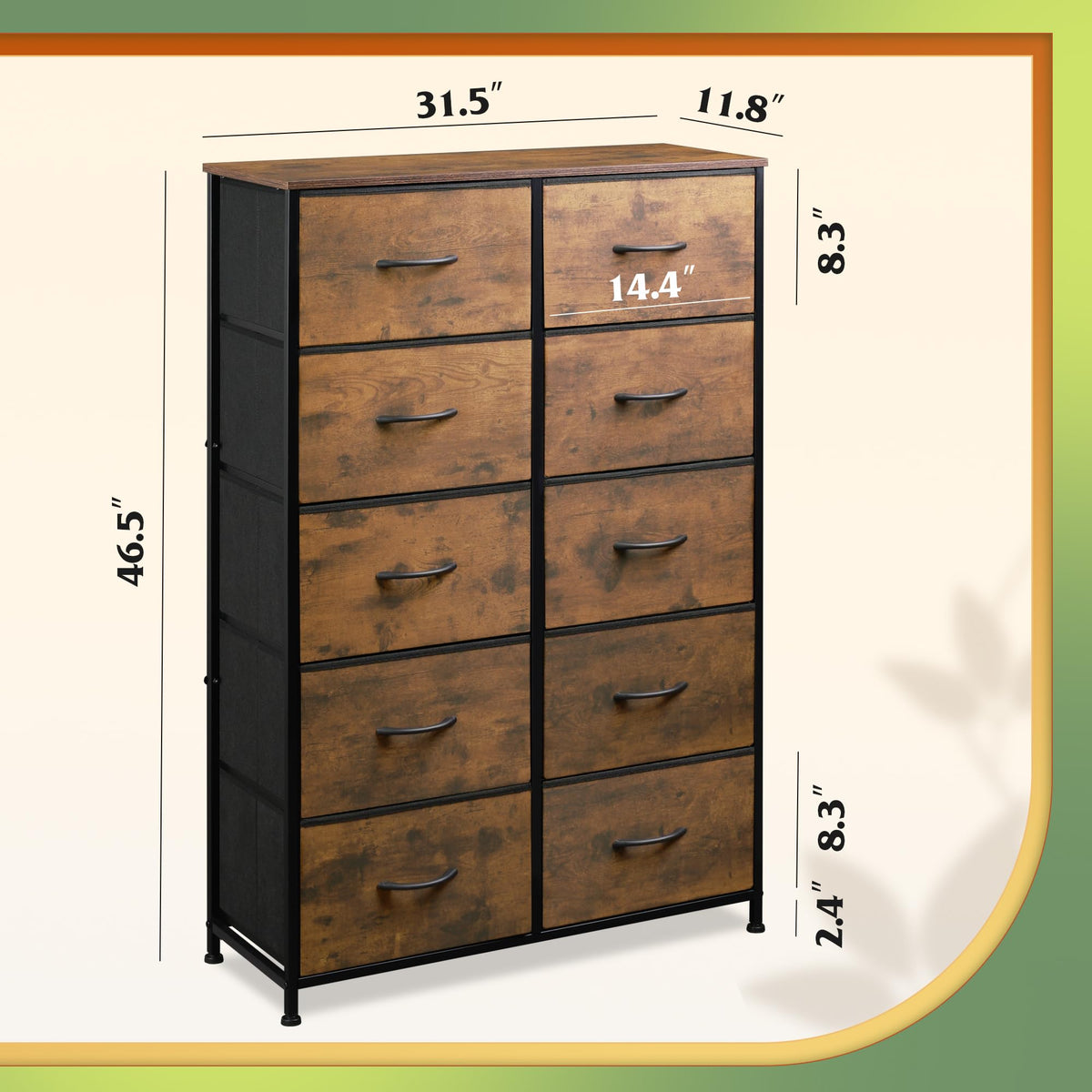 Rustic Brown Wood Grain Print Tall Dresser C55421