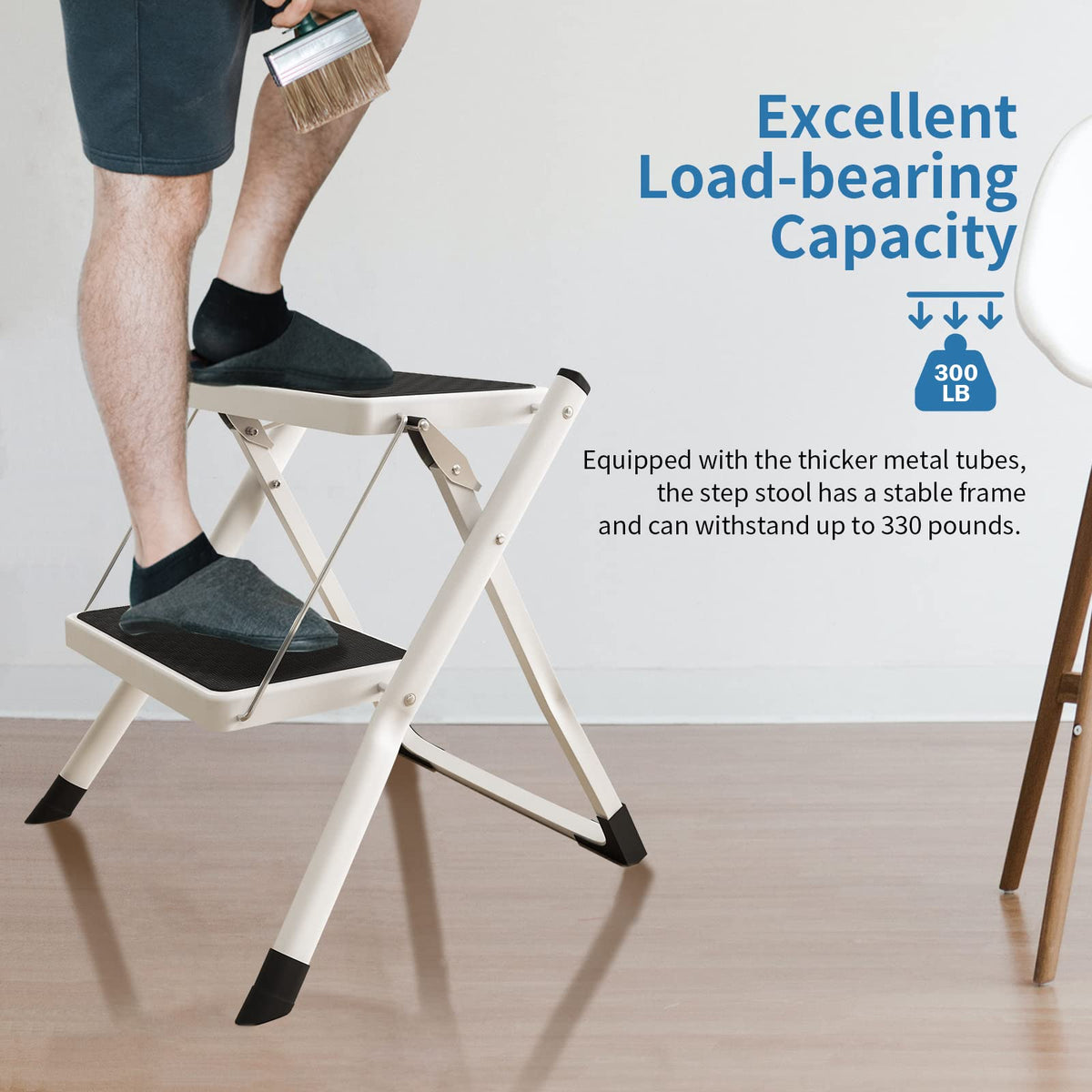 2 Step Folding Metal Step Stool with Anti-Slip Pedal A470
