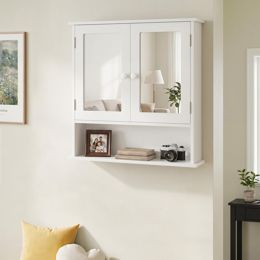 Wall Mounted Mirror Medicine Cabinet with Doors and Shelves F5744