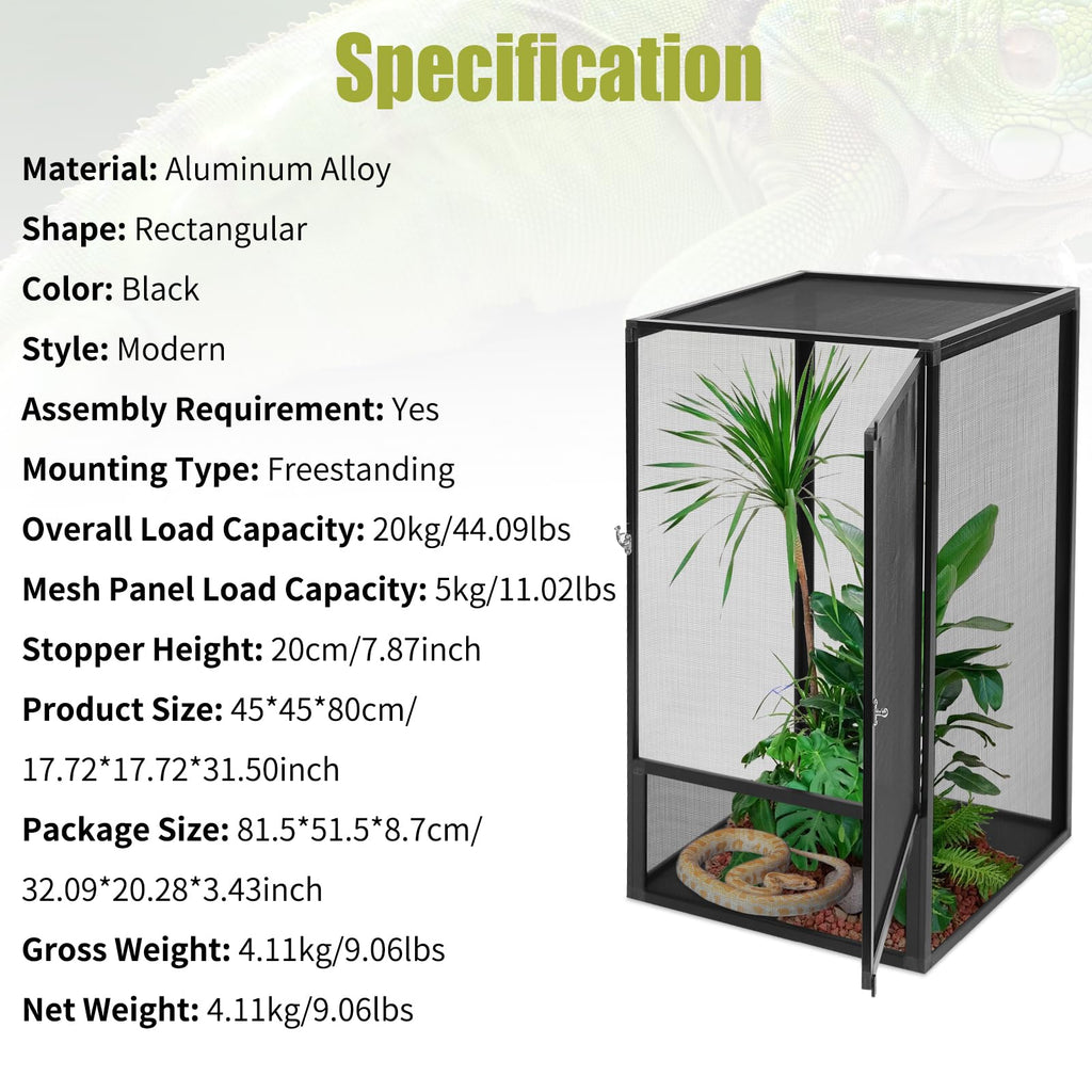 17.72" L×17.72" W×31.50" H Reptile Enclosure with Escape-Proof Lock F759
