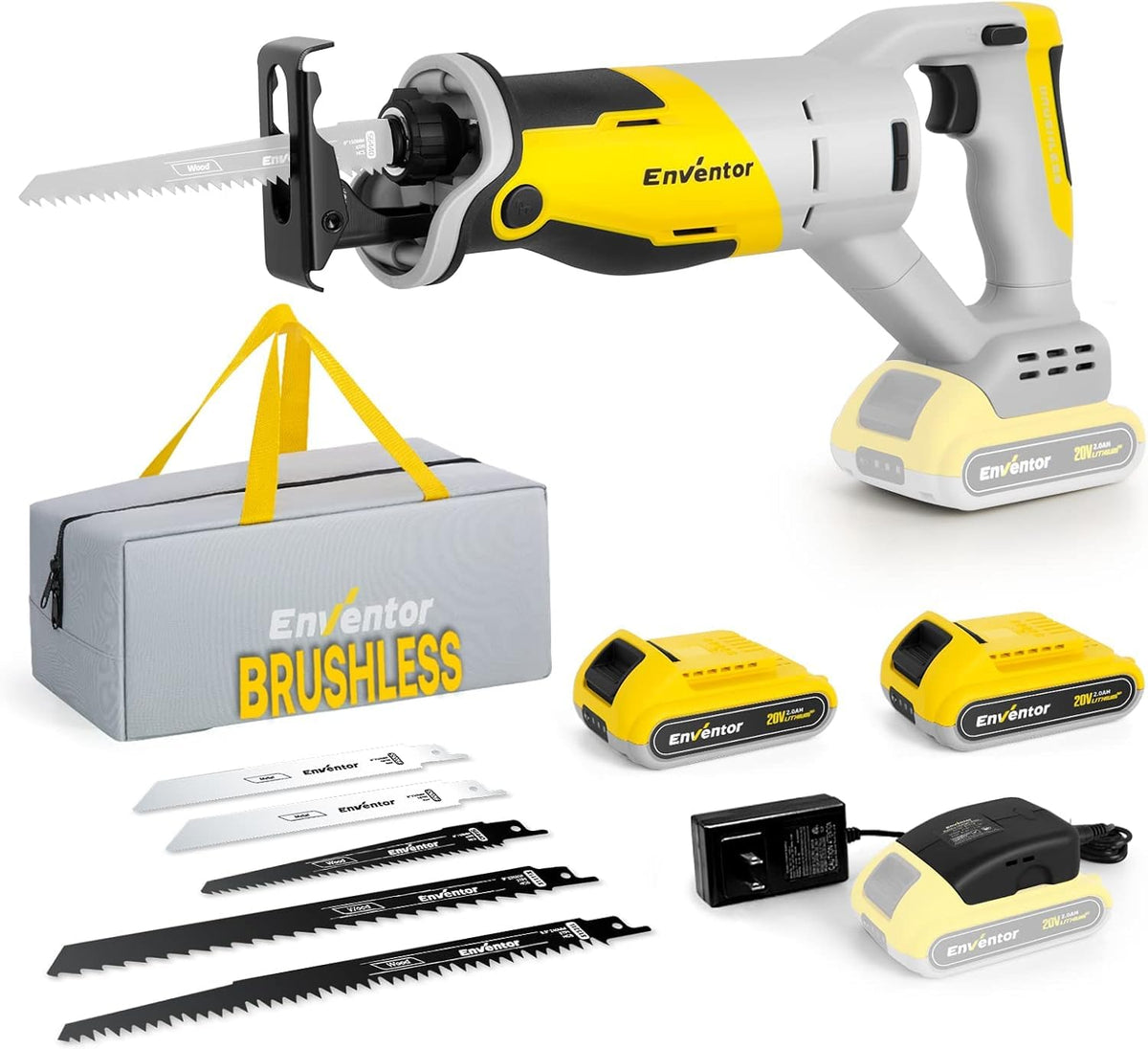 Reciprocating Saw with Brushless Motor, 20V, 2 x 2.0 Ah Batteries X86284
