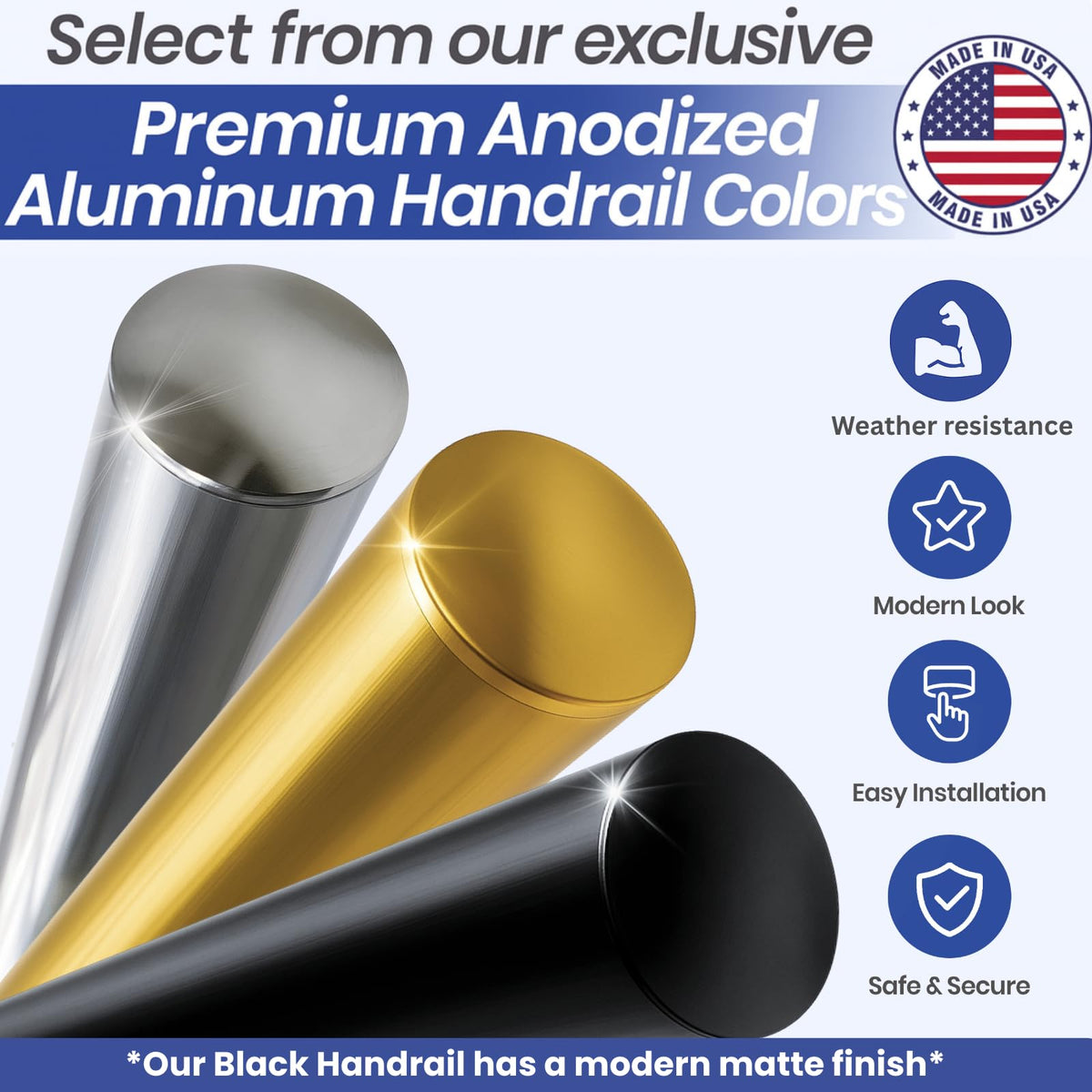 6FT Aluminum Handrail Kit Matte Black E532128