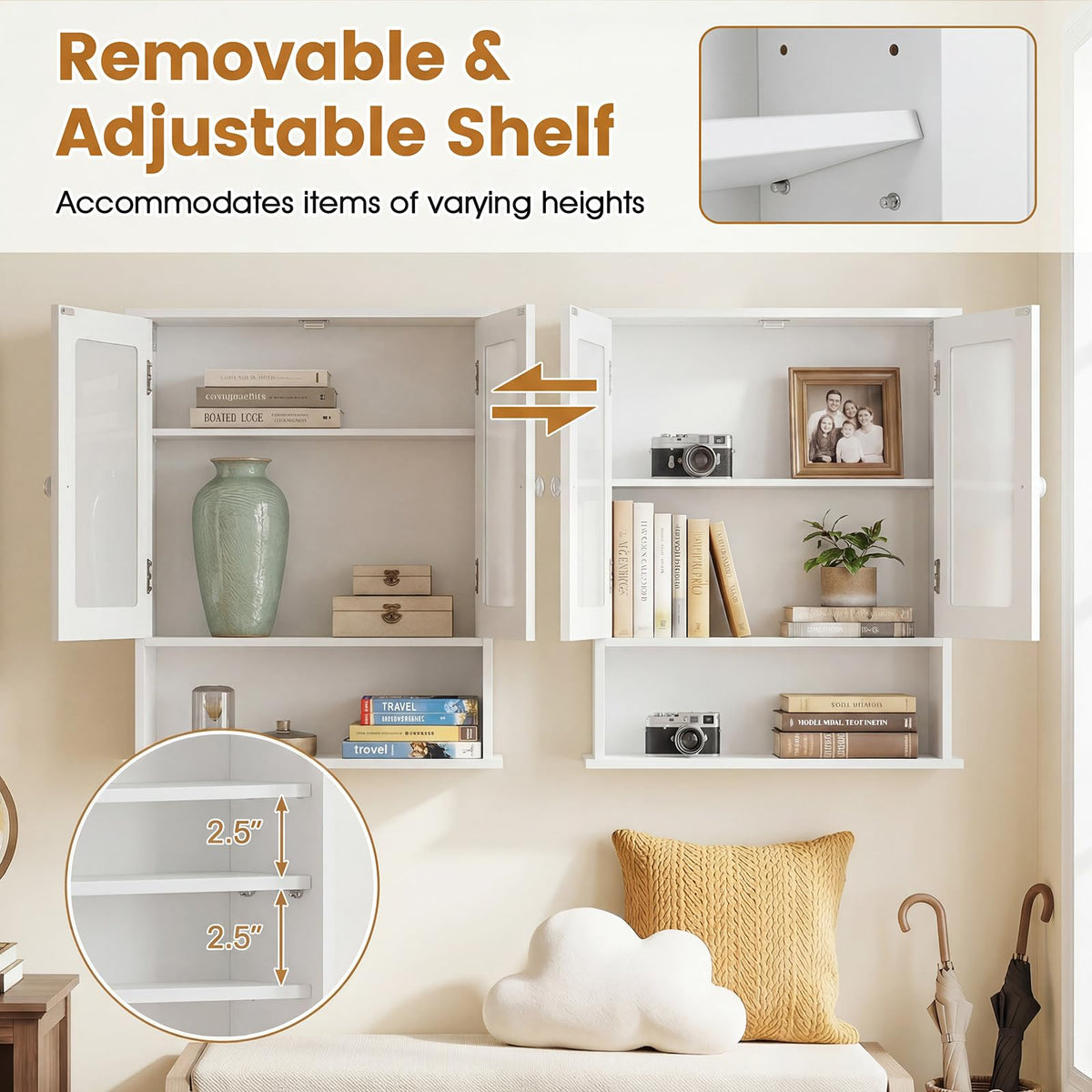 Wall Mounted Mirror Medicine Cabinet with Doors and Shelves F5744