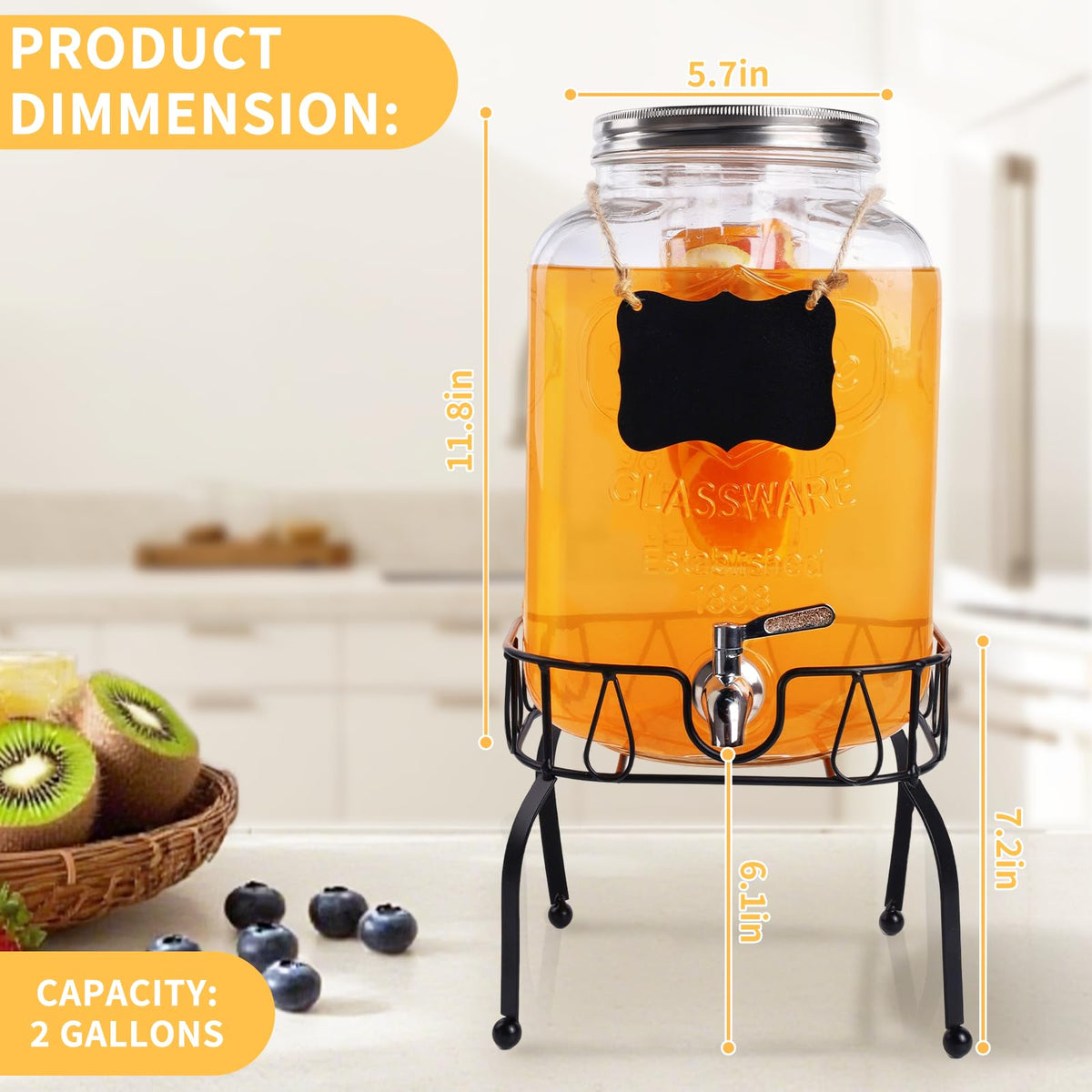 2 Gallon Glass Beverage Dispenser Jar Z2513