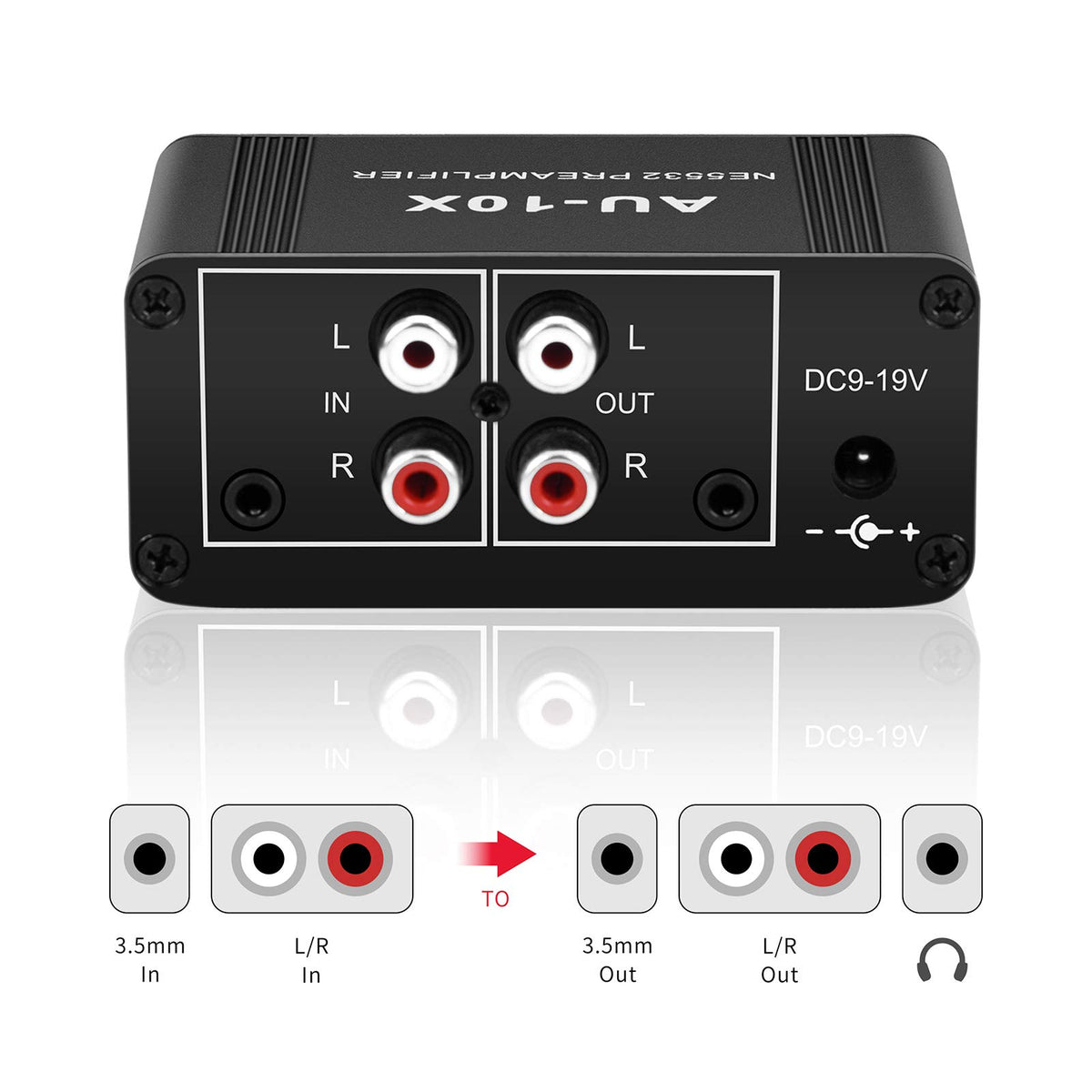 Stereo Audio Preamplifier, Headphone Amplifier, Phono Turntable Preamp with RCA 3.5mm Input Output F335