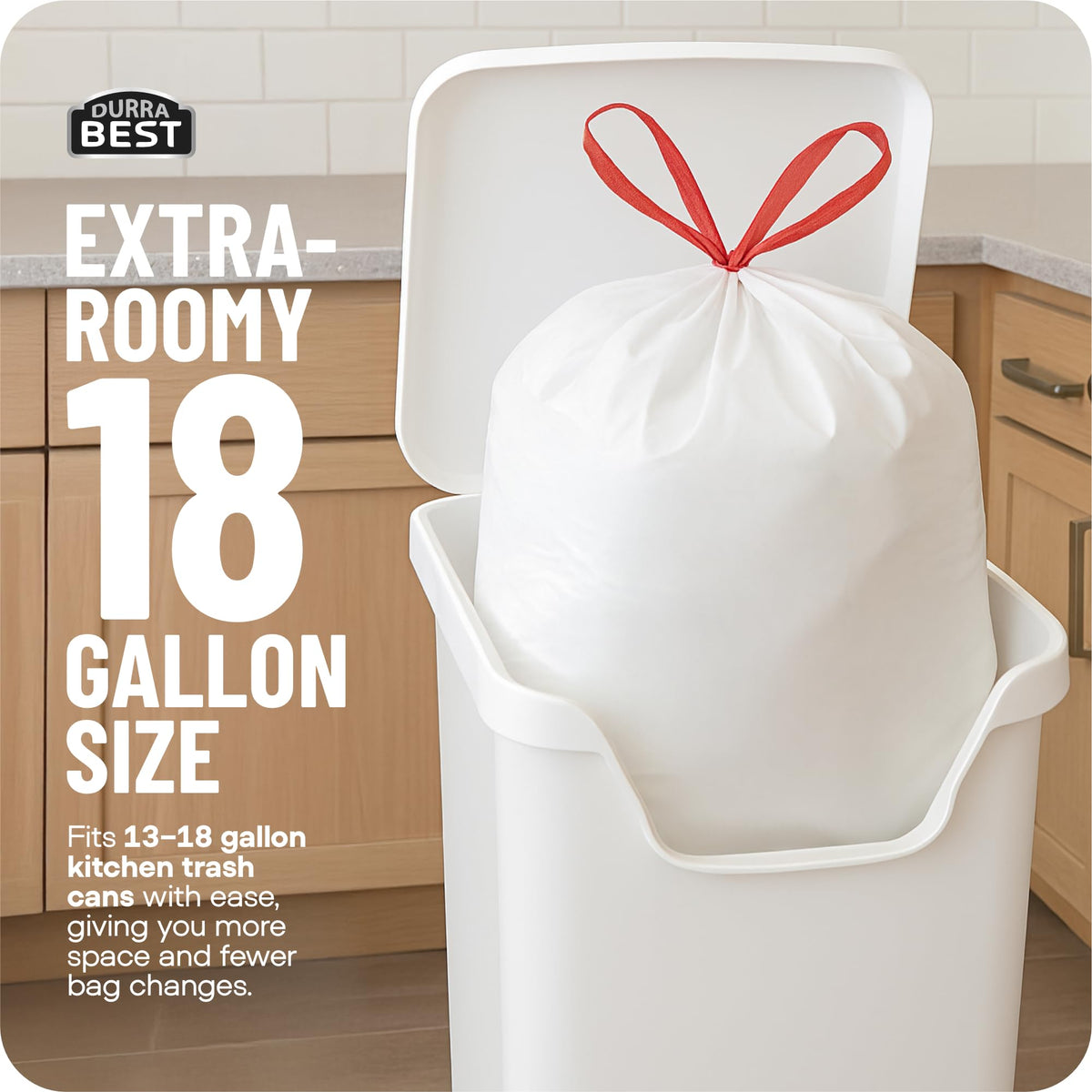 120 Count 18 Gallon White Heavy-Duty Drawstring Trash Bags J835802
