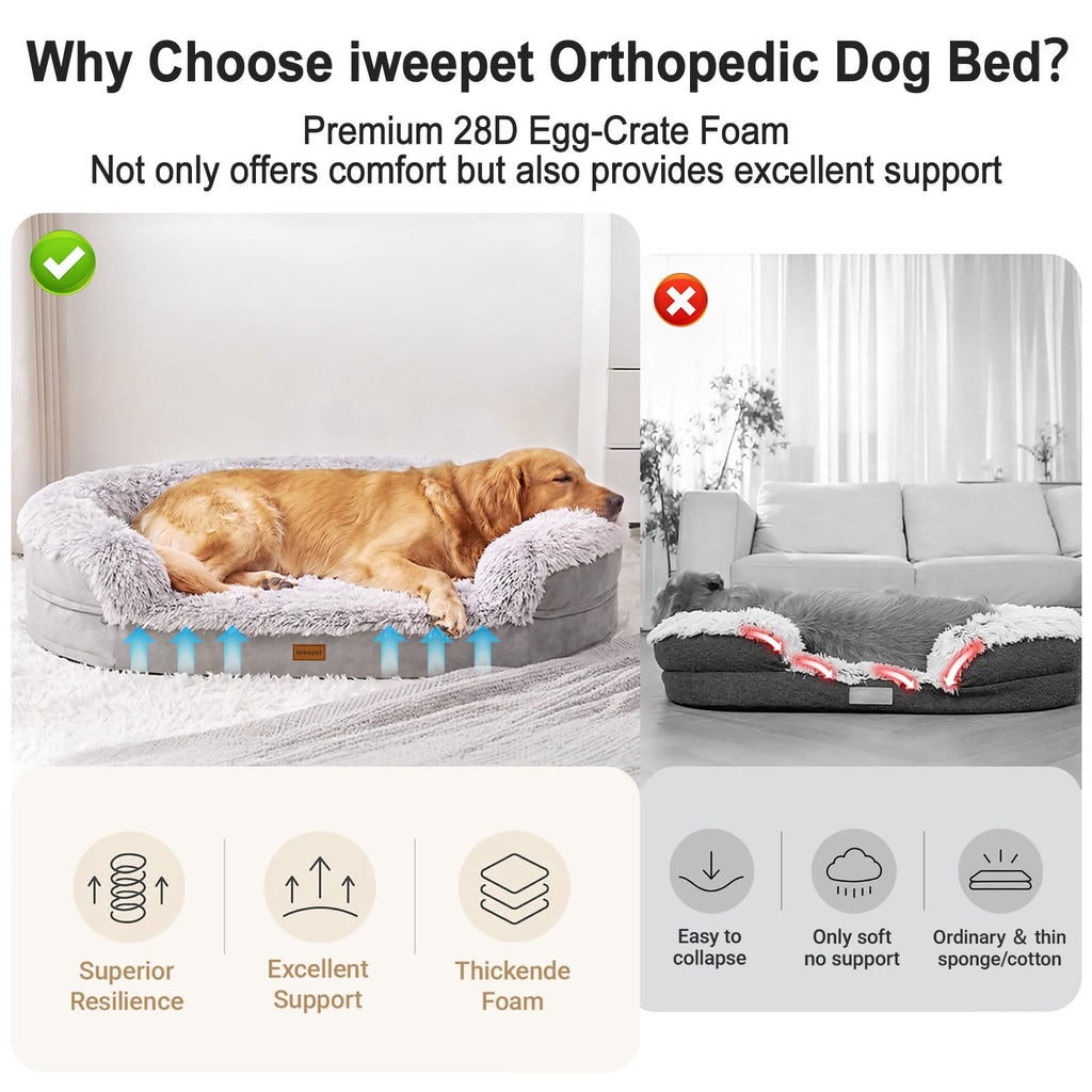 Fluffy Orthopedic Dog Bed with Washable Plush Cover, Grey C180