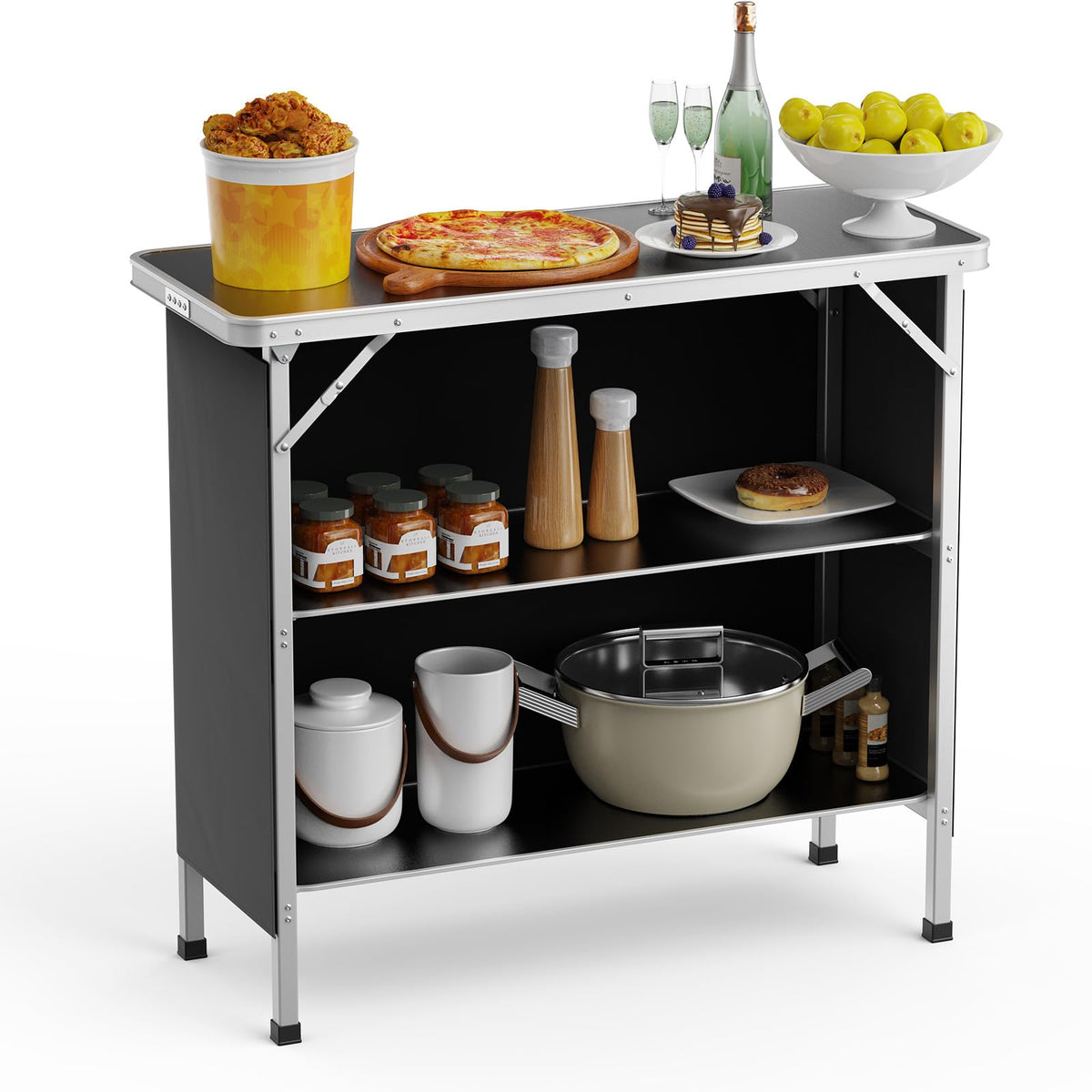 Aluminum 2-Tier Folding Camping Table with Carrying Bag N69260