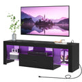 Black Glass Shelf TV Stand with Outlets and Drawer Z281