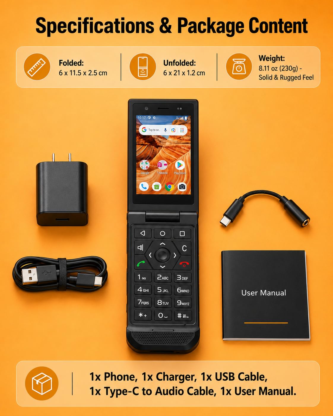 16GB Rugged Touchscreen Android 11 IP68 Water Resistant 4G LTE Flip Phone R322632
