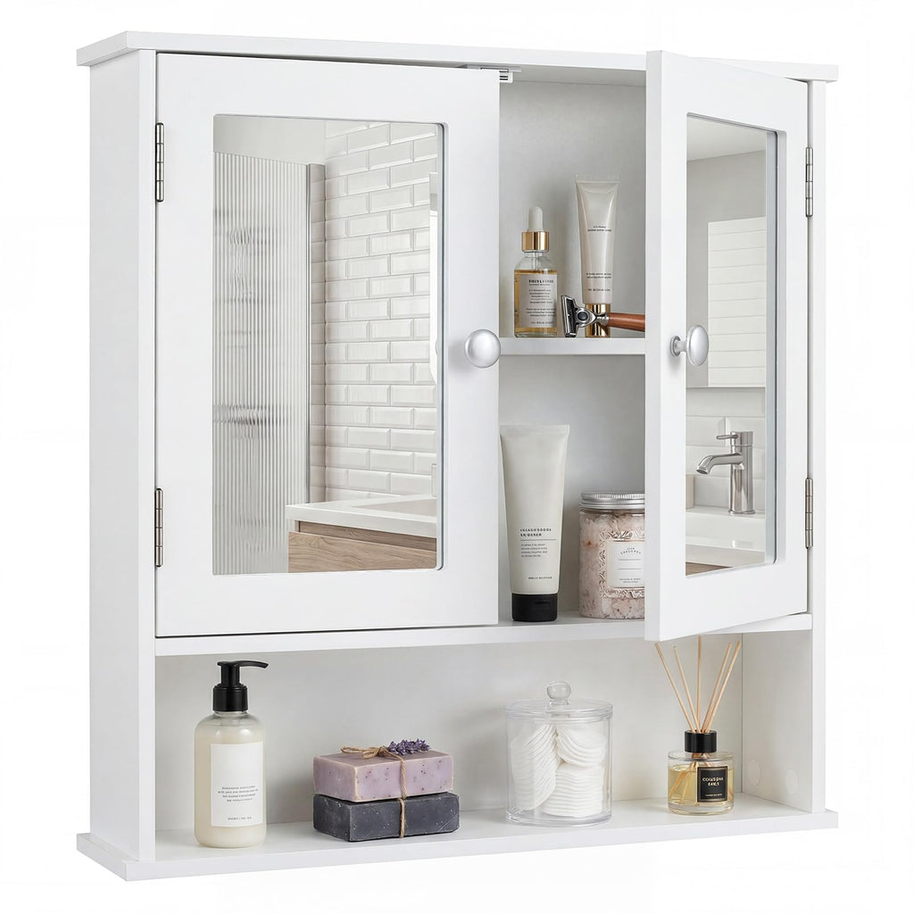 Wall Mounted Mirror Medicine Cabinet with Doors and Shelves F5744
