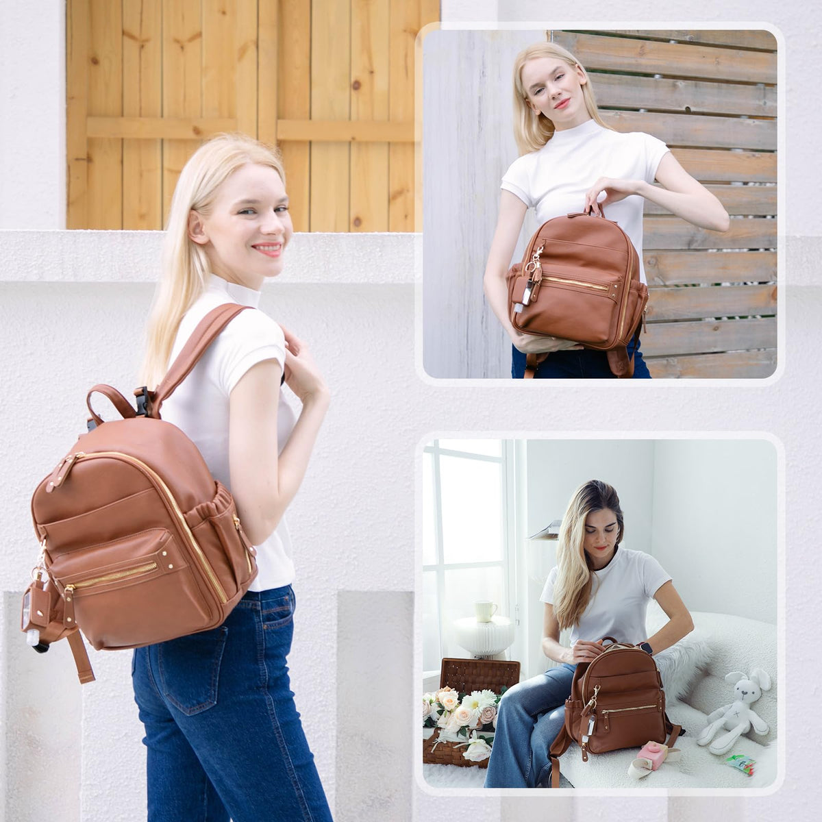 Leather Diaper Bag Tote with Mini Backpack Y4330