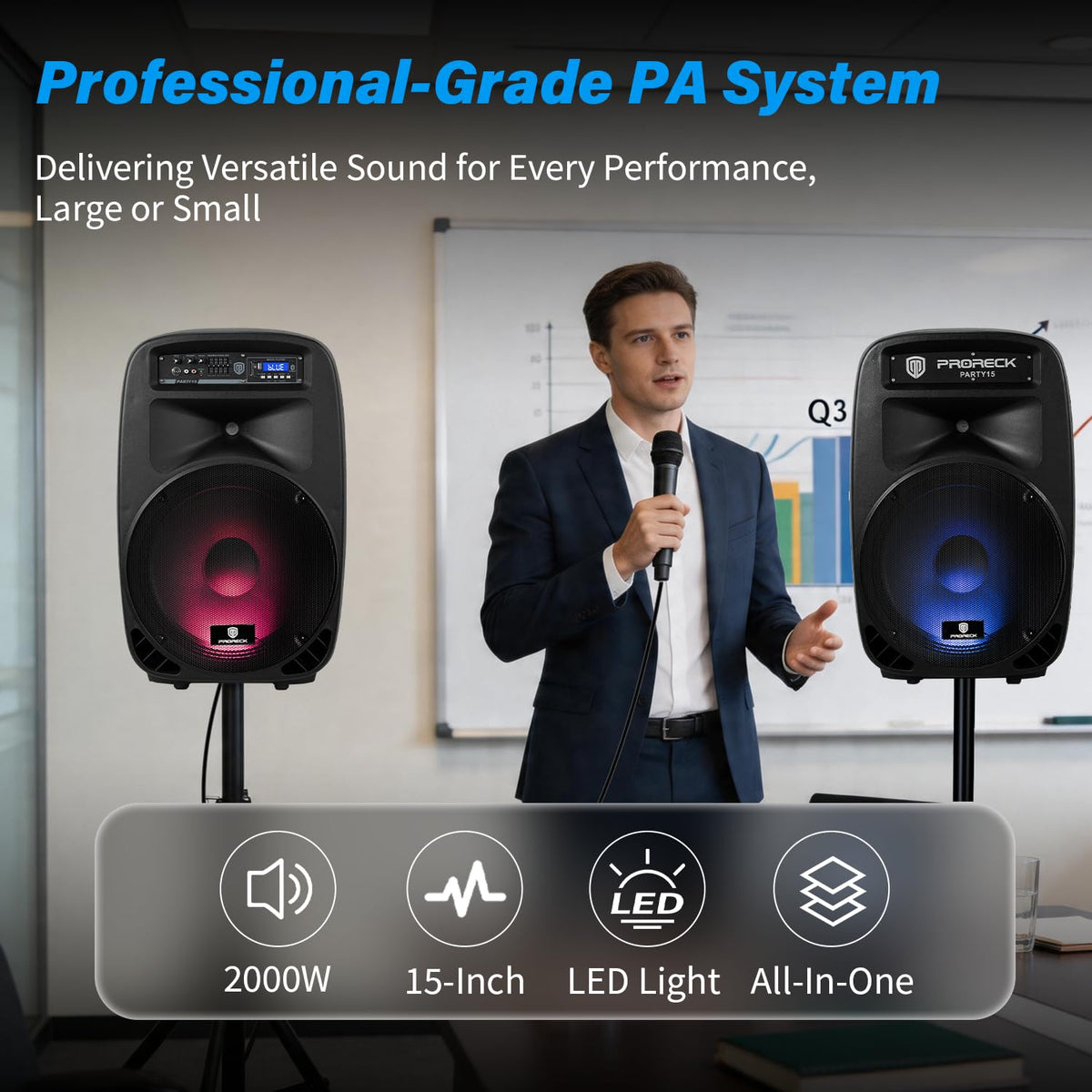 Portable 15-Inch 2000 Watt 2-Way Powered PA Speaker System G98725