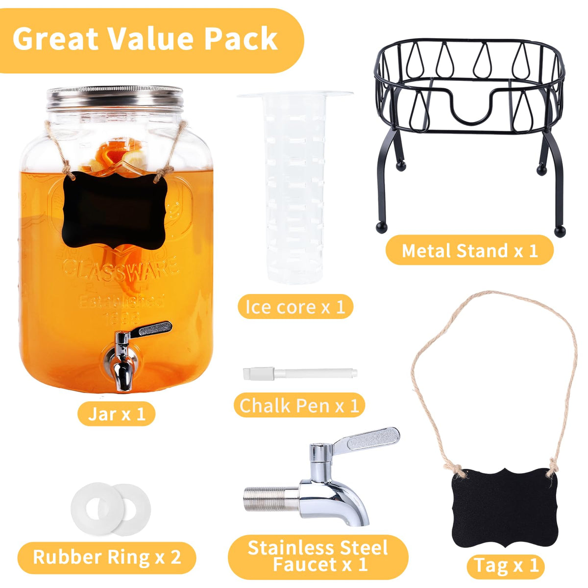 2 Gallon Glass Beverage Dispenser Jar Z2513