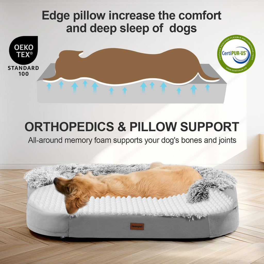 Fluffy Orthopedic Dog Bed with Washable Plush Cover, Grey C180