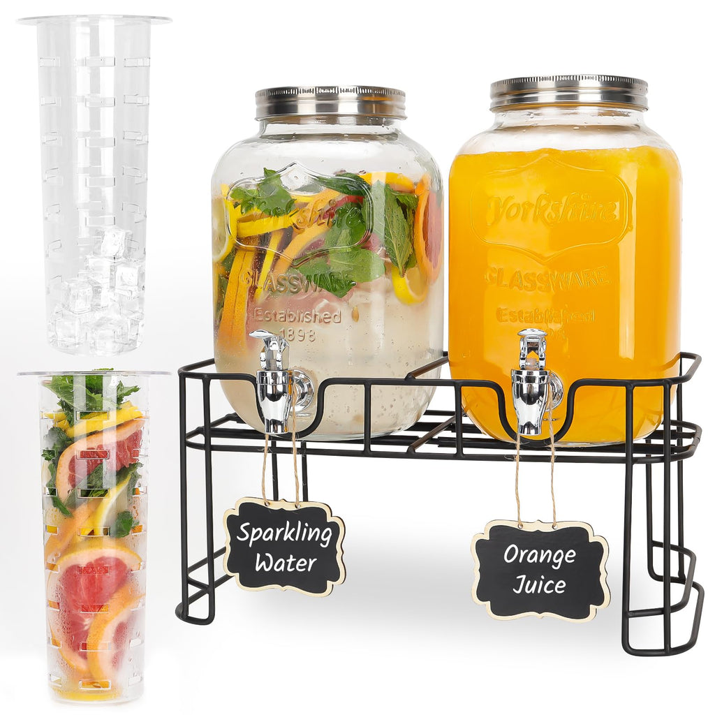 2 Pack 1 Gallon Glass Drink Dispensers with Stand L5921