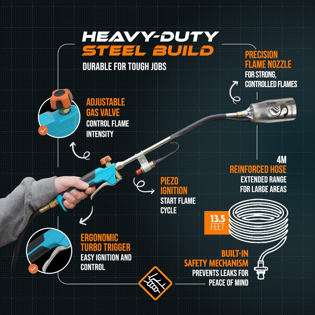 Propane Torch Weed Burner with 13 ft Hose, Adjustable 2,200,000 BTU Self Igniting O58593