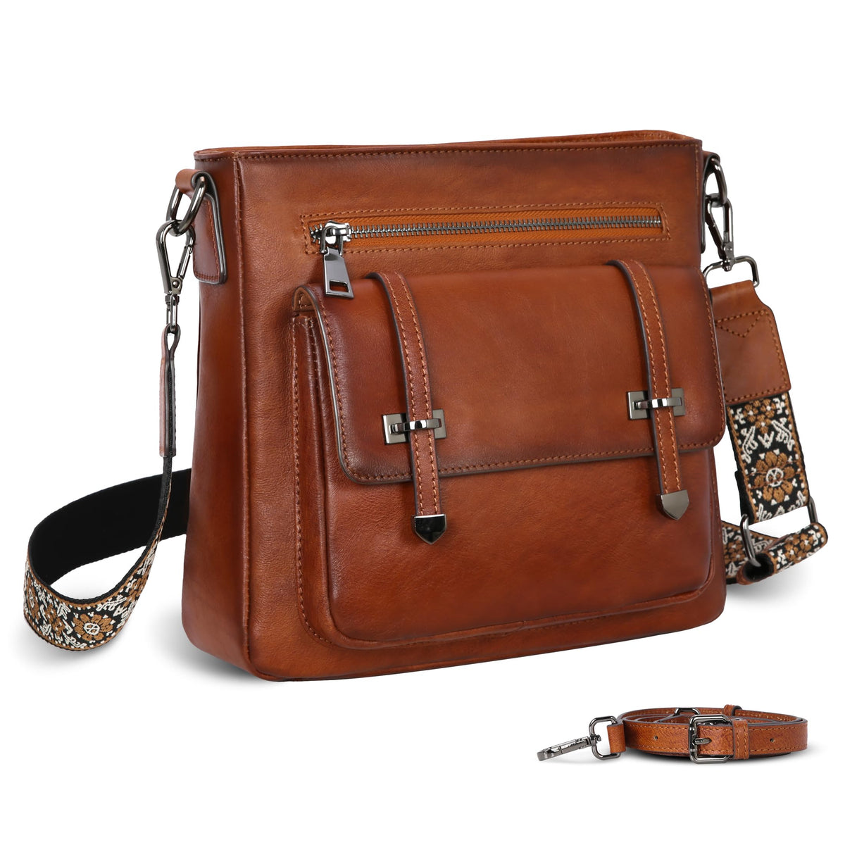 Soft Leather Crossbody Bags with Multi Pockets D789