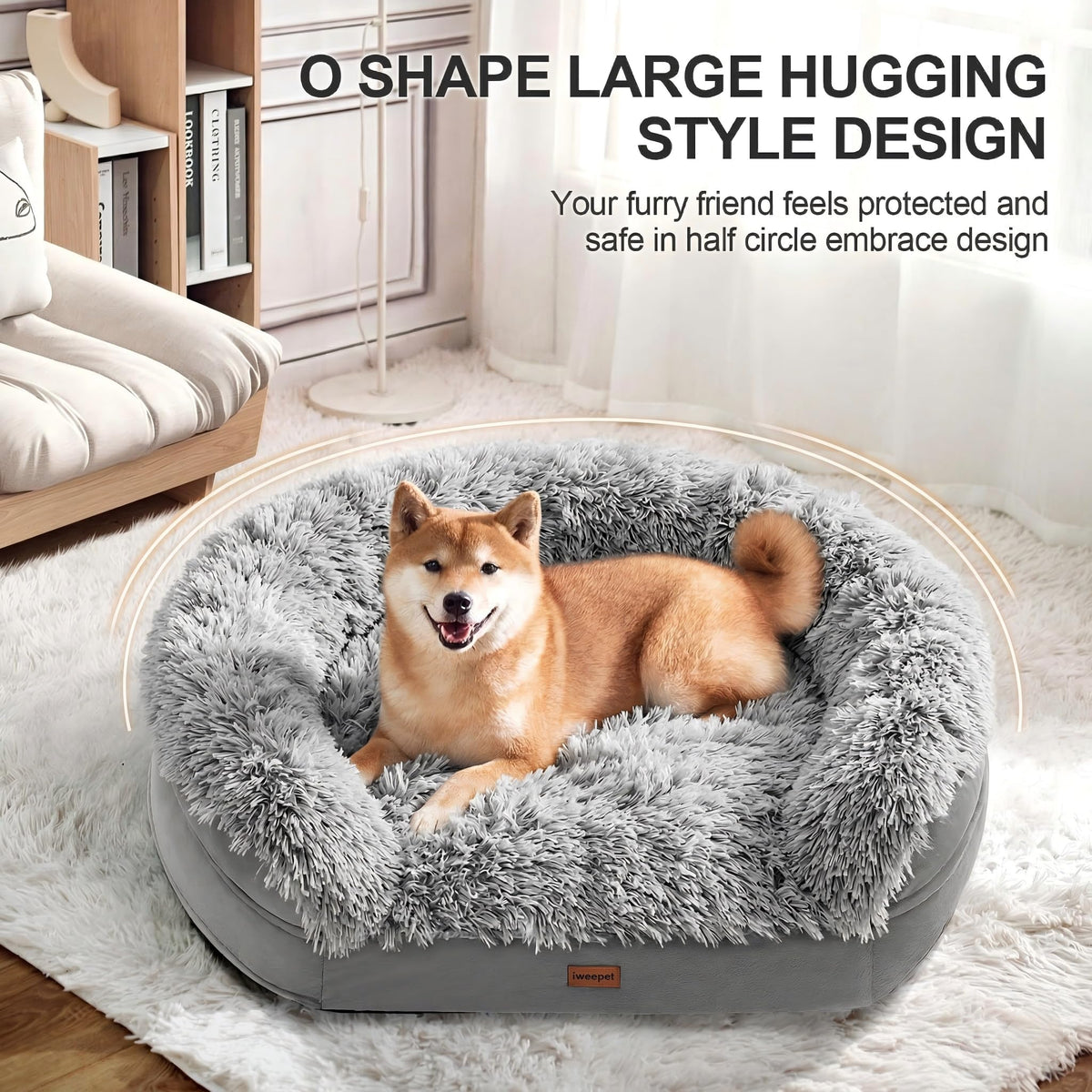Fluffy Orthopedic Dog Bed with Washable Plush Cover, Grey C180
