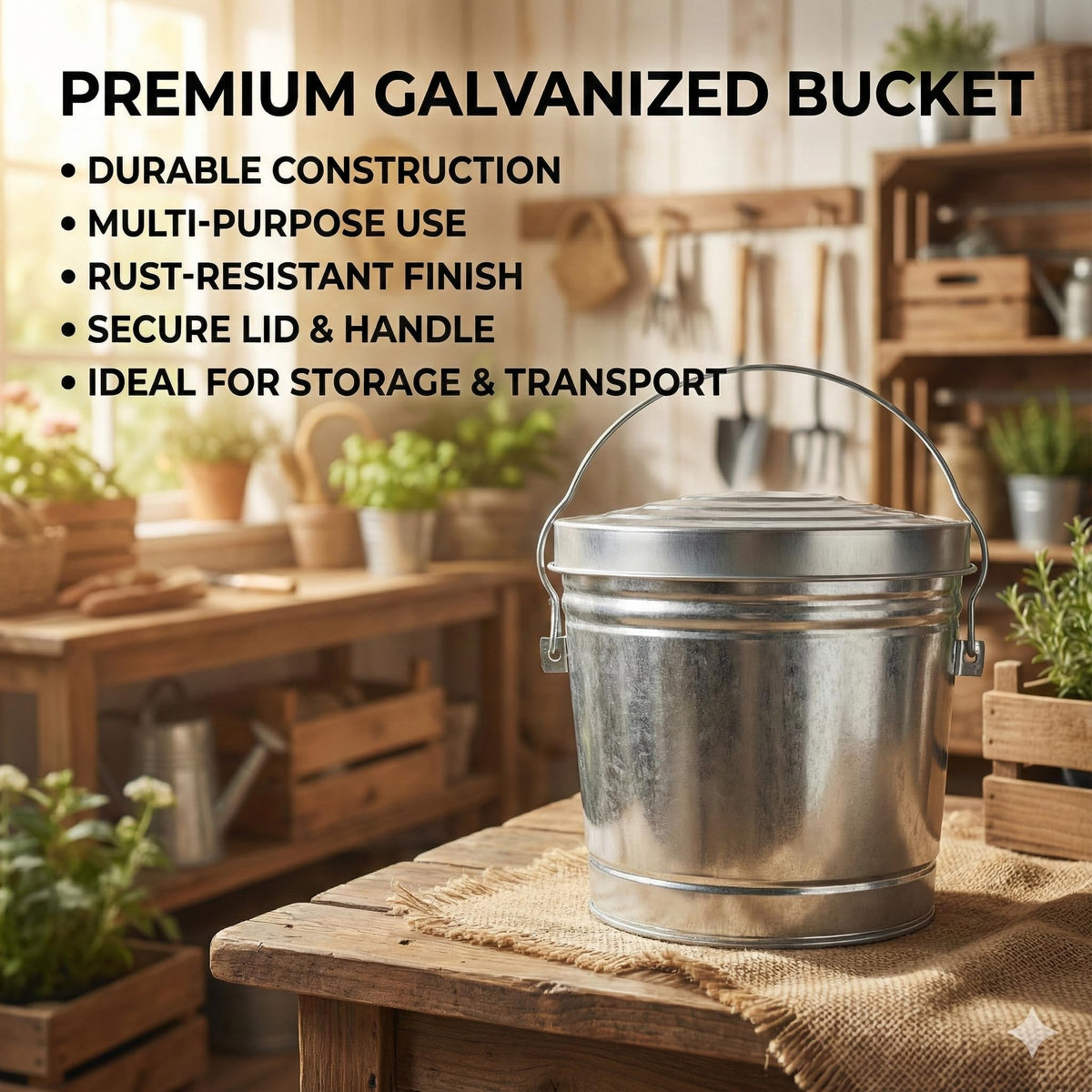 6-Gallon Galvanized Steel Trash Can with Locking Lid V7153