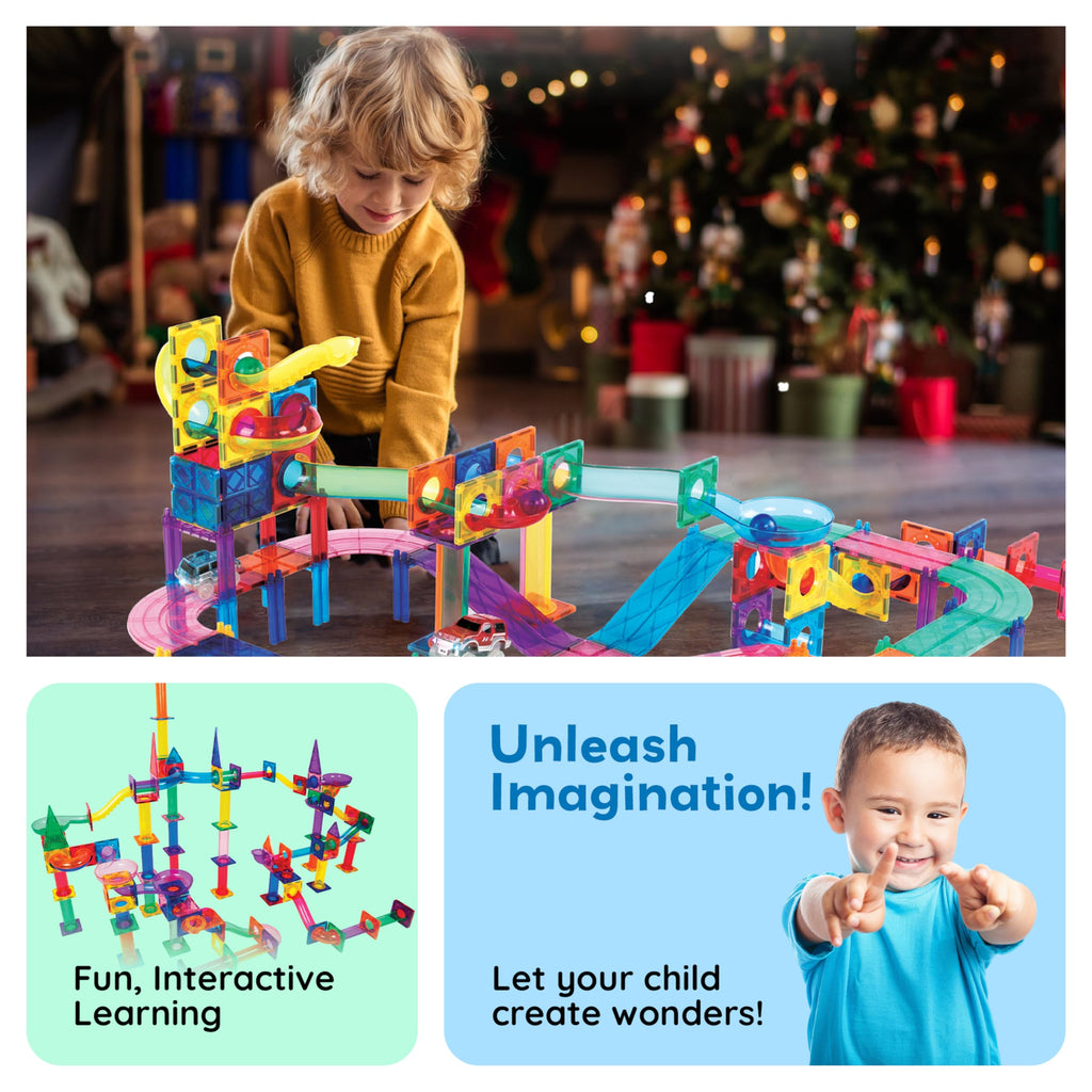 108 Piece Marble Run Race Track Set with LED Cars D329
